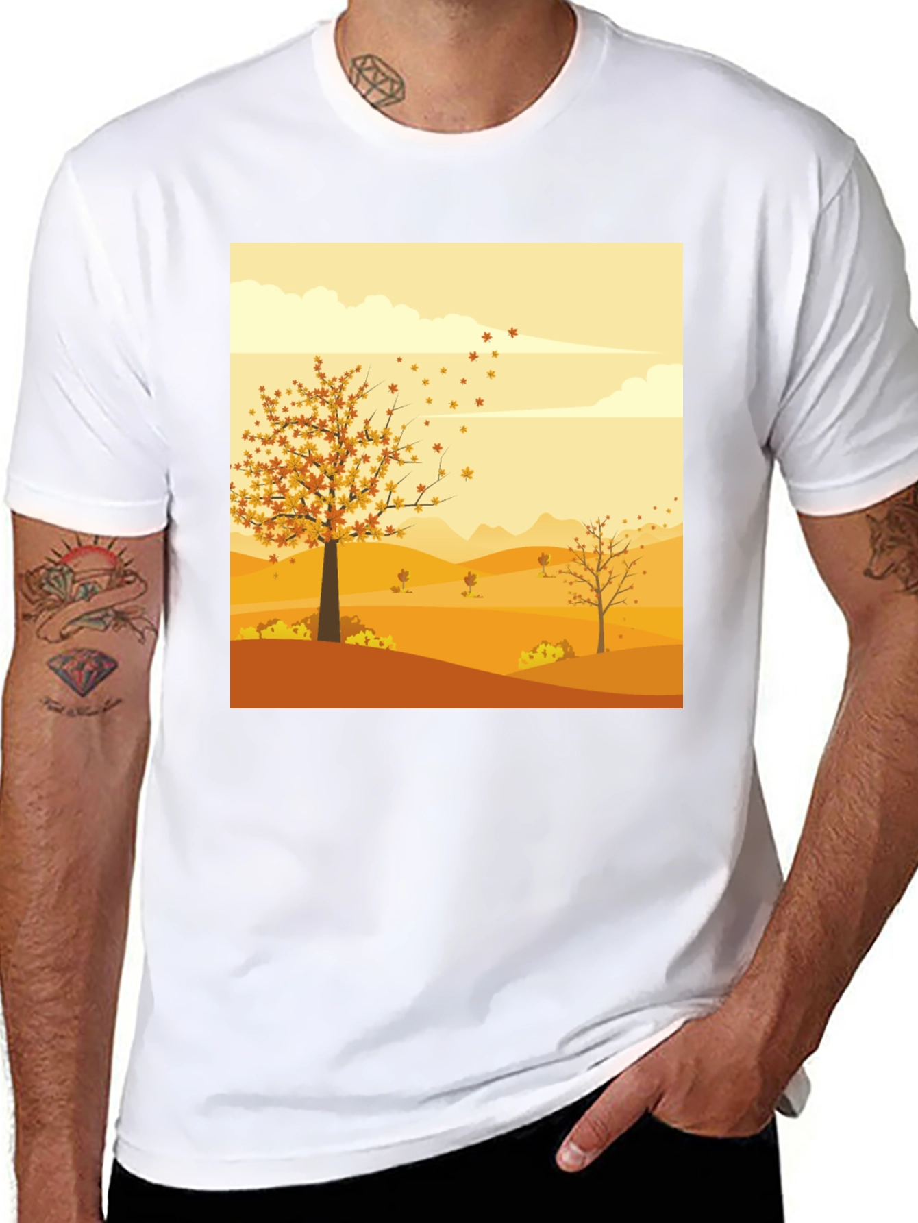 Black Autumn Scene Graphic Tee - Unisex Black T-Shirt view 8