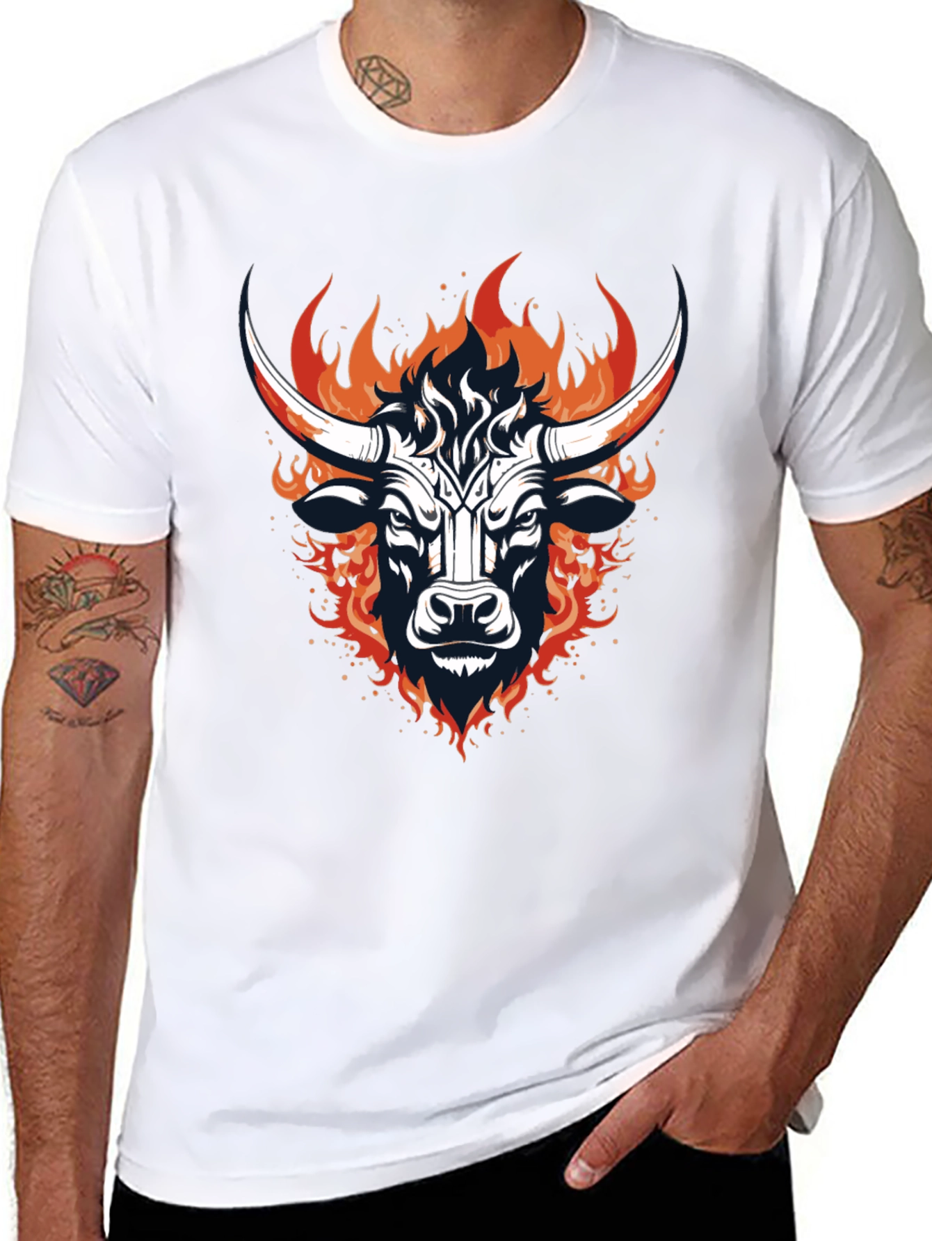 Black Fiery Bull Graphic Tee - Bold & Stylish view 8