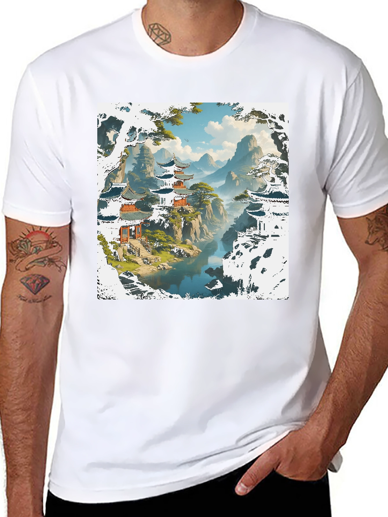 Black Asian Landscape Graphic Tee view 8