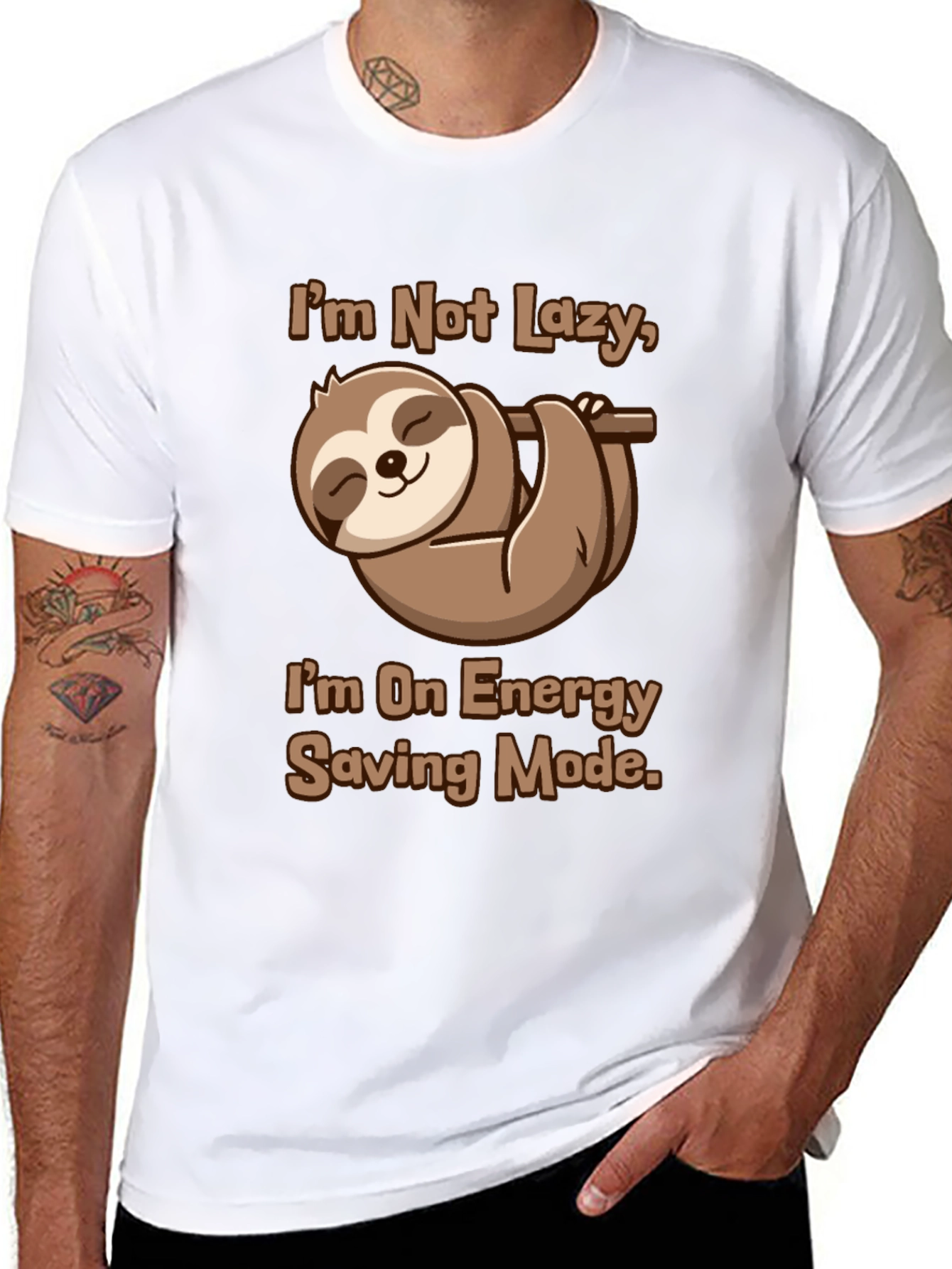 Black Funny Sloth Energy Saving Mode Graphic Tee view 8