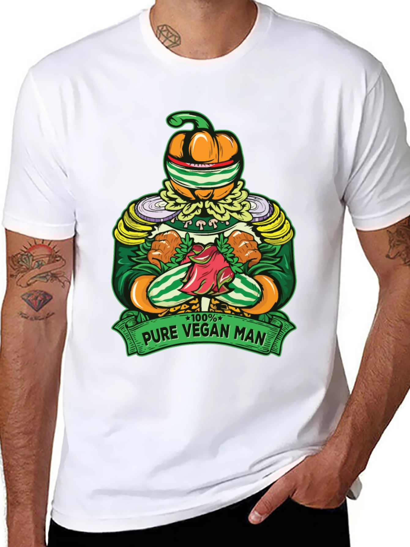 Black Pure Vegan Man T-Shirt - Quirky Graphic Tee view 8