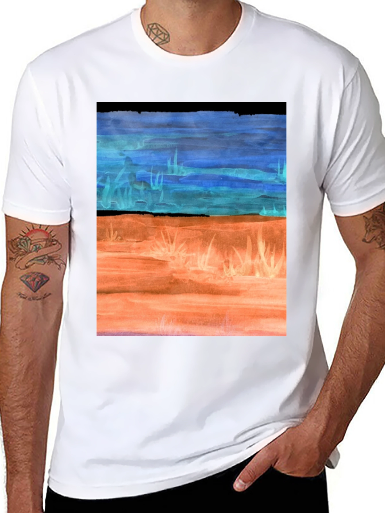 Black Watercolor Landscape T-Shirt - Artsy Graphic Tee view 8