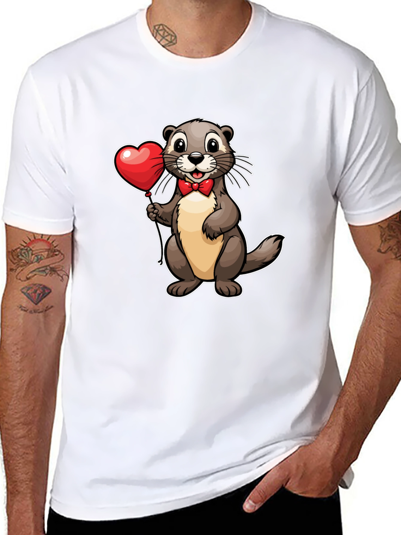 Black Otter with Heart Balloon T-Shirt - Valentine's Day Tee view 8