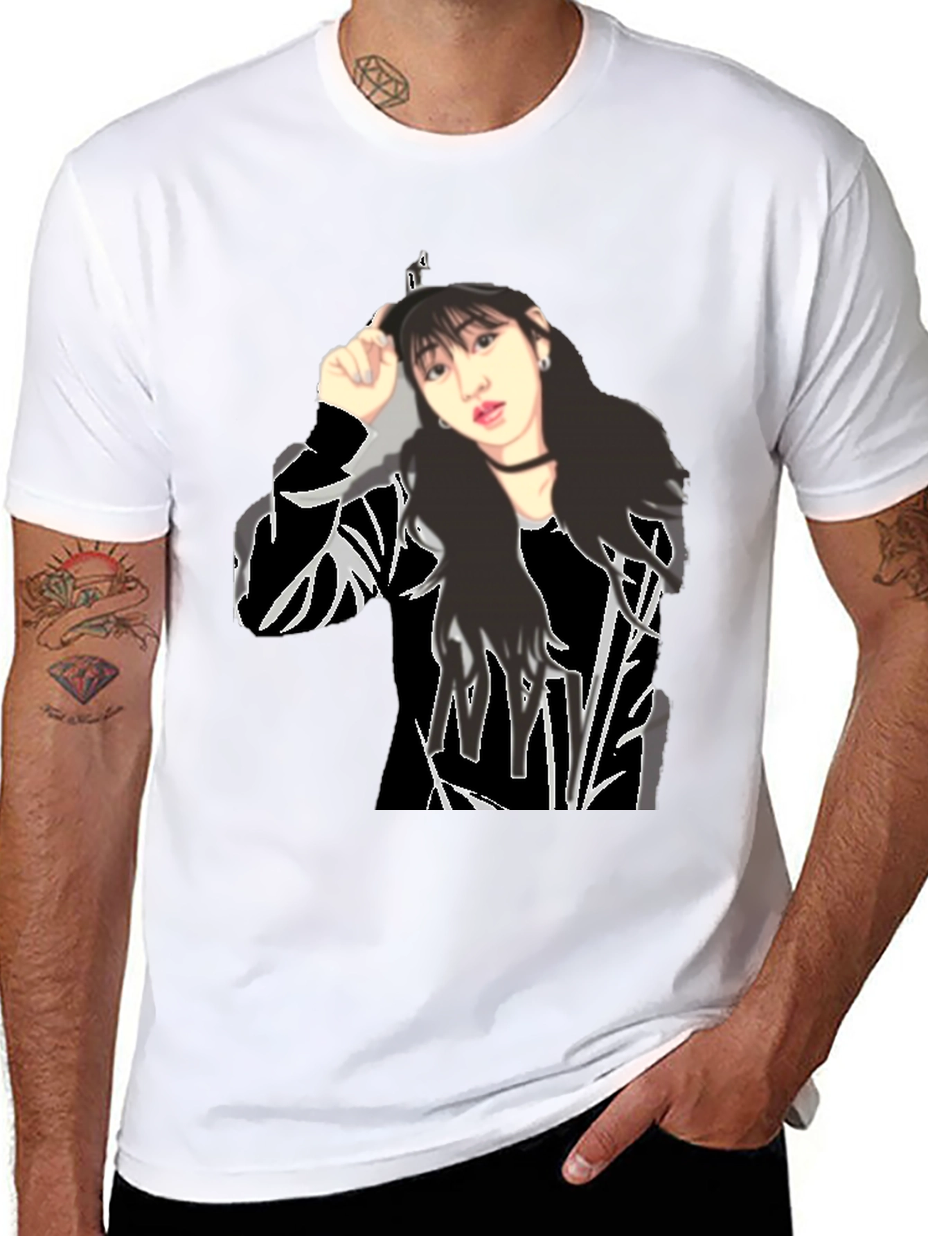 Black Black T-Shirt with Girl Graphic view 8