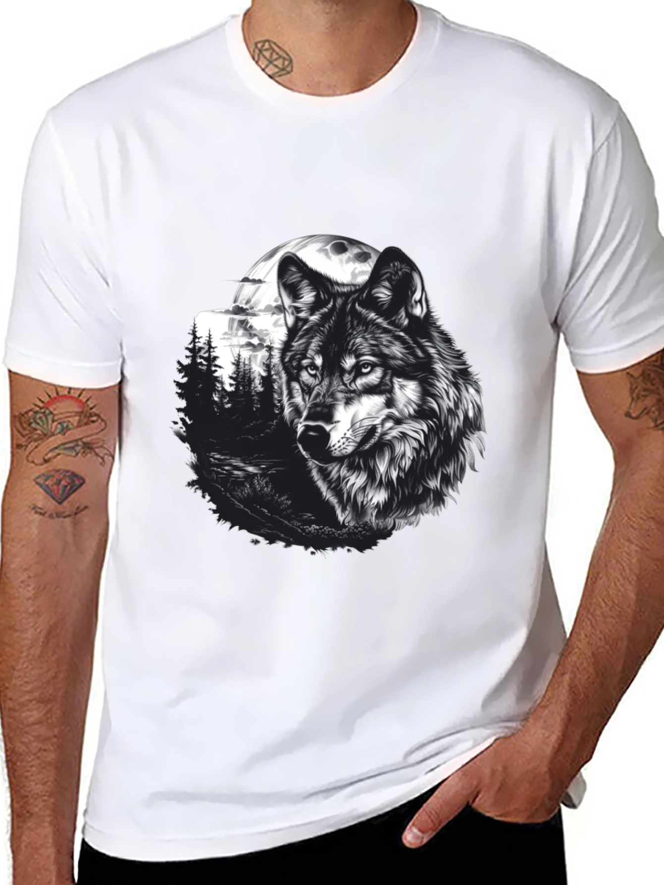 Black Wolf Moon Graphic Tee - Black Cotton T-Shirt view 8