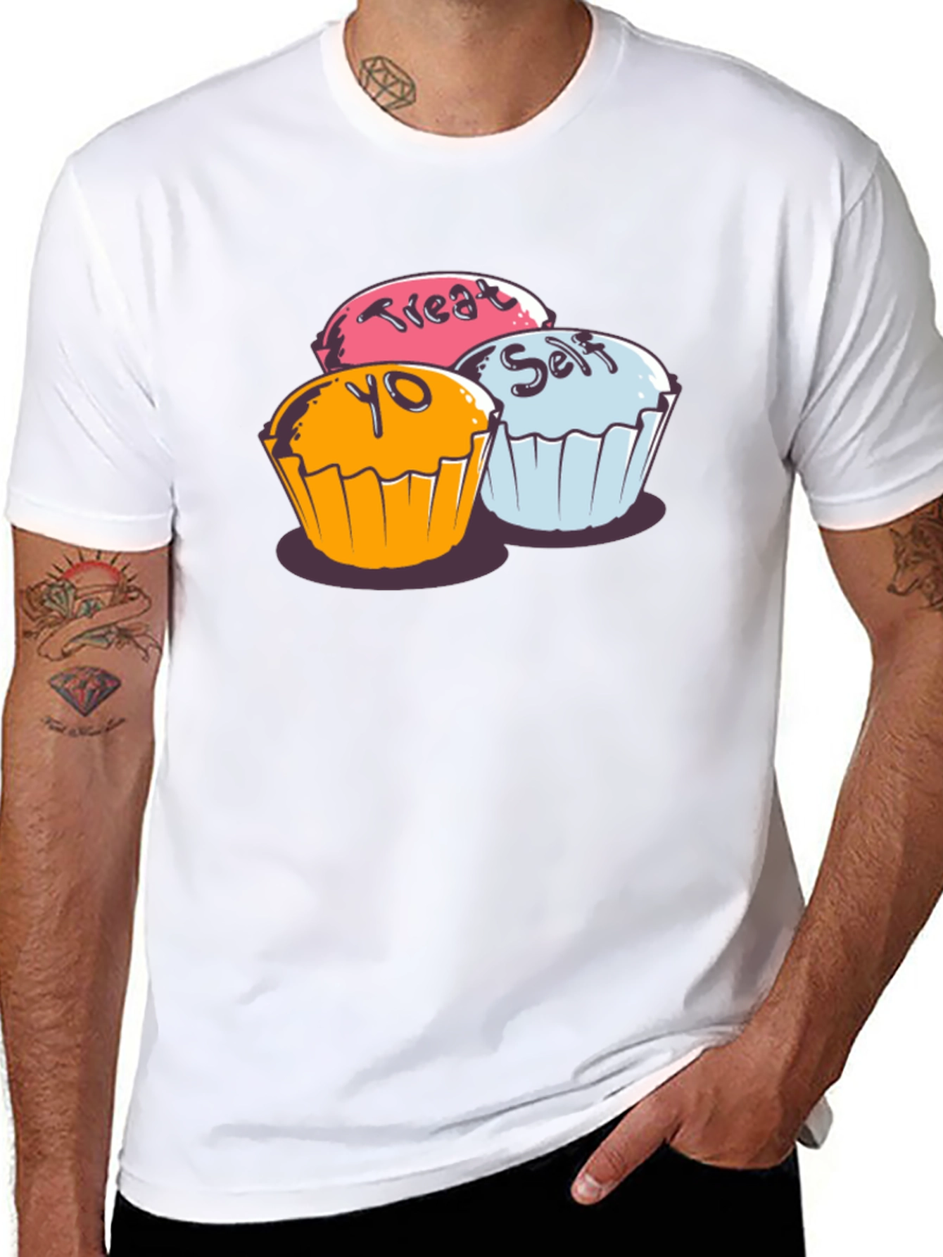 Black Treat Yo Self Cupcake Graphic T-Shirt - Soft Cotton view 8