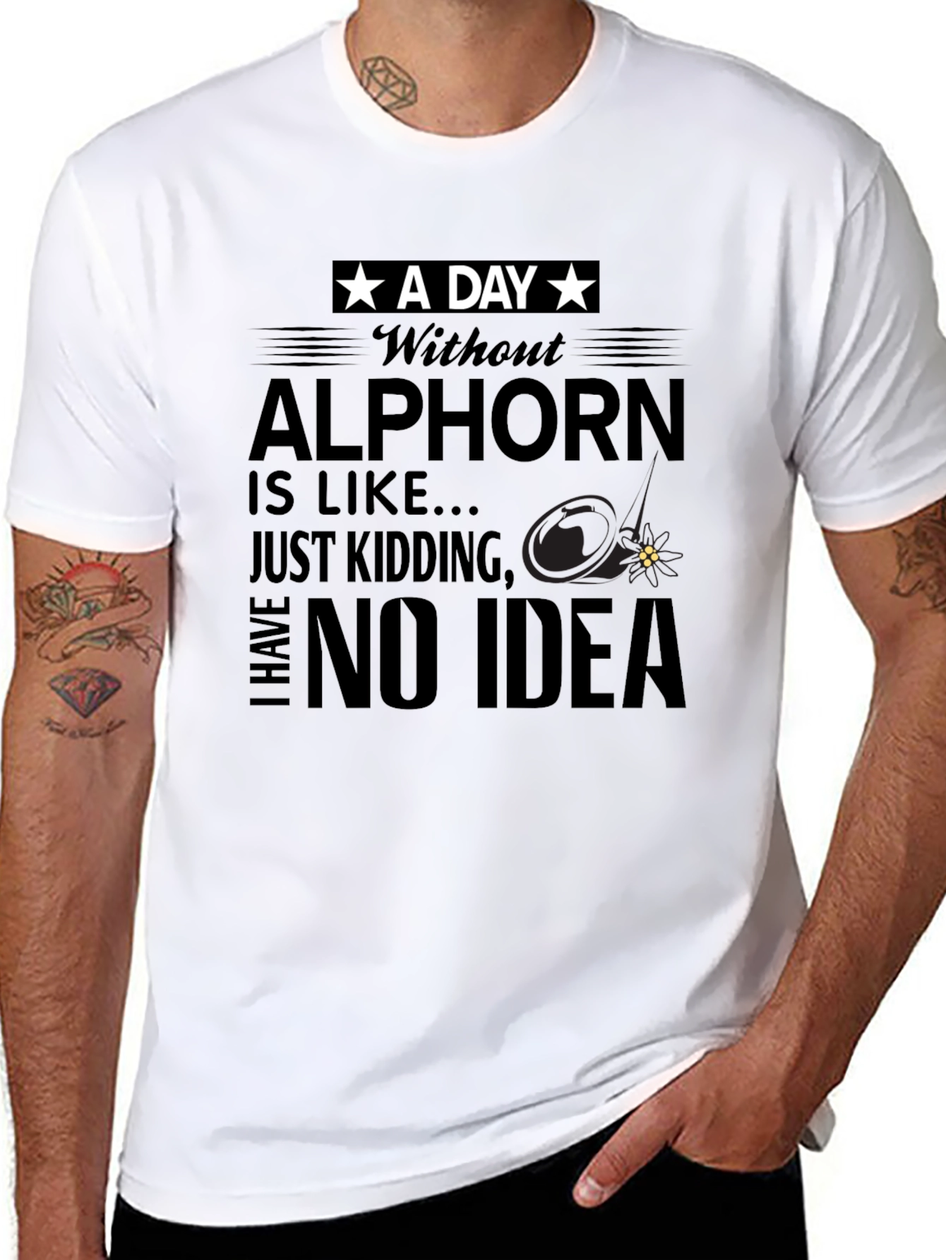 Black Alp Horn T-Shirt, Funny Music Tee view 8