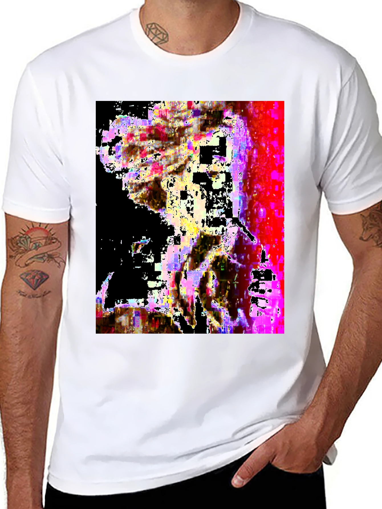 Black Abstract Glitch Art Black T-Shirt view 8
