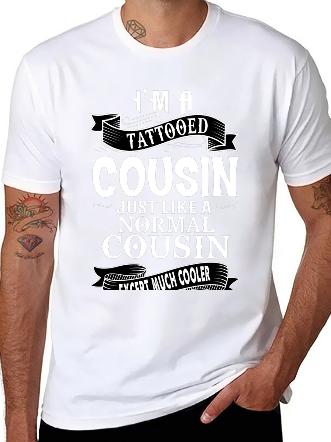 Black Tattooed Cousin Graphic Tee - Cool Family Humor T-Shirt view 8