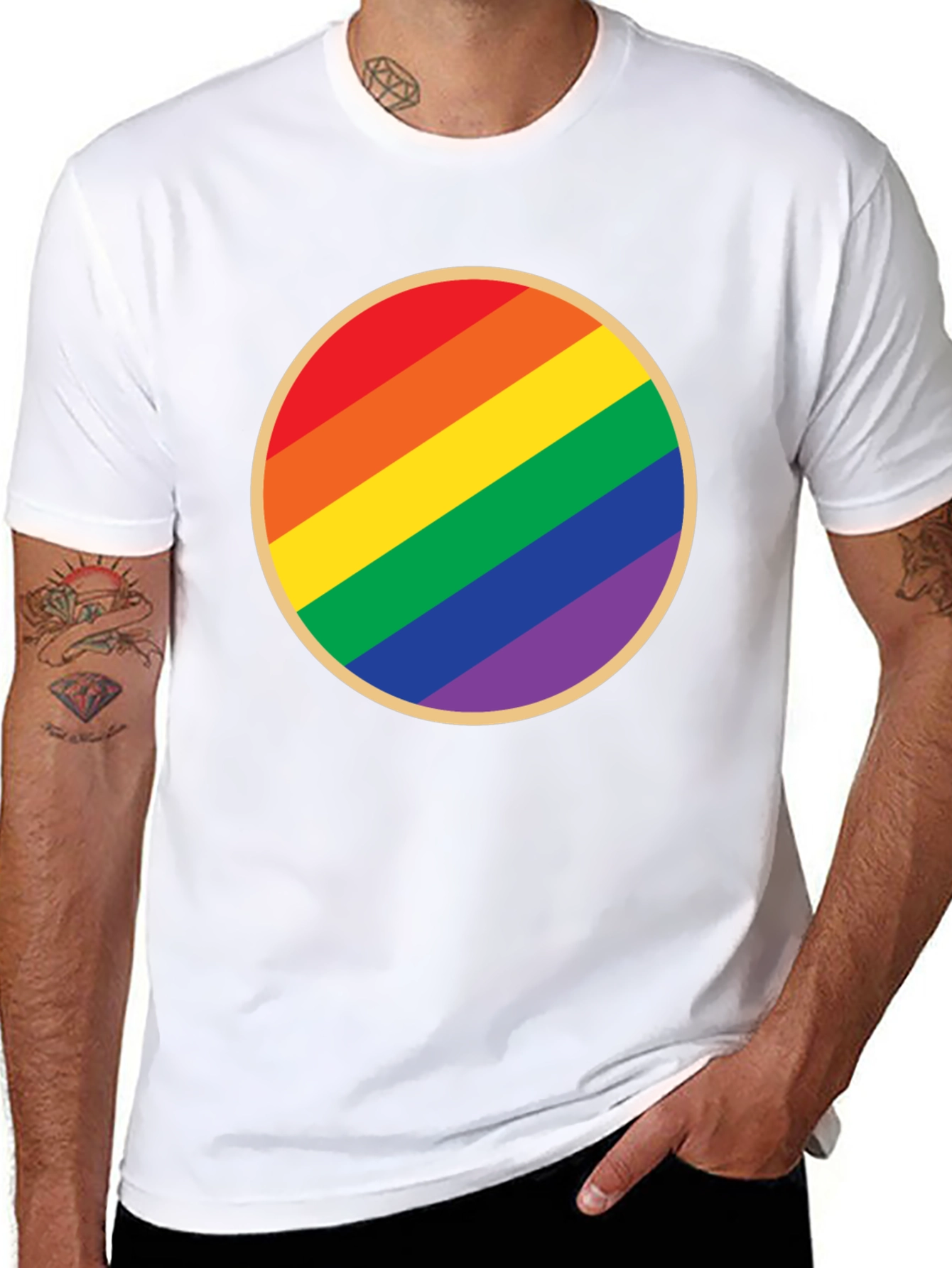 Black Pride Rainbow Circle Graphic Tee - Black Cotton T-Shirt view 8