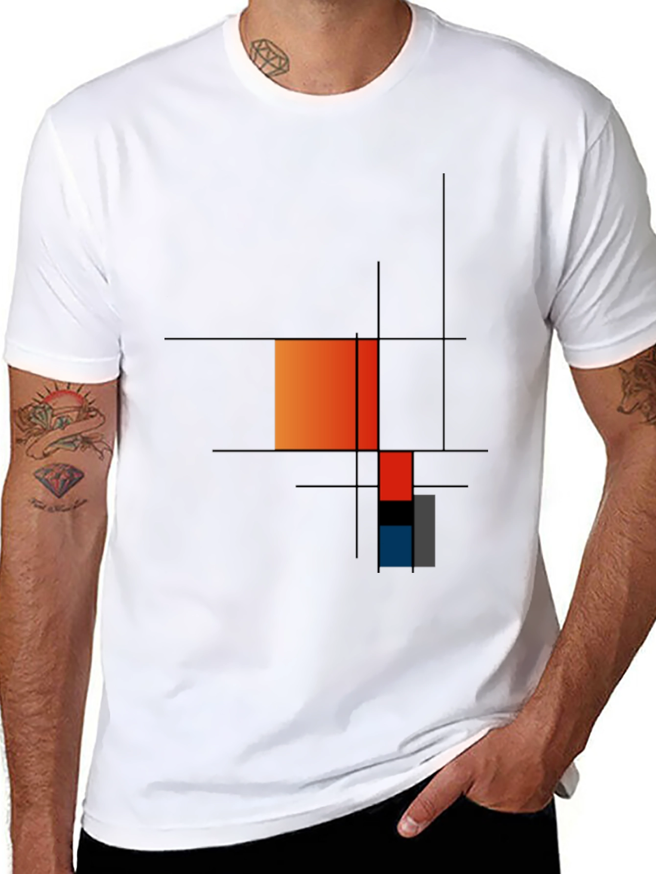 Black Modern Art Graphic Tee - Geometric Mondrian Style view 8