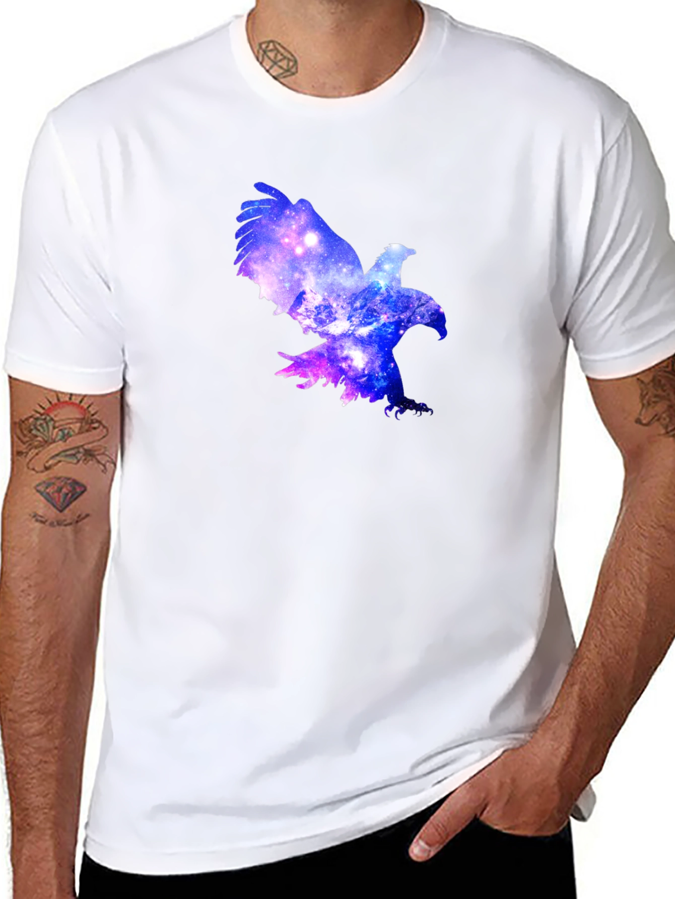Black Galaxy Eagle Black T-Shirt - Unique Graphic Tee view 8
