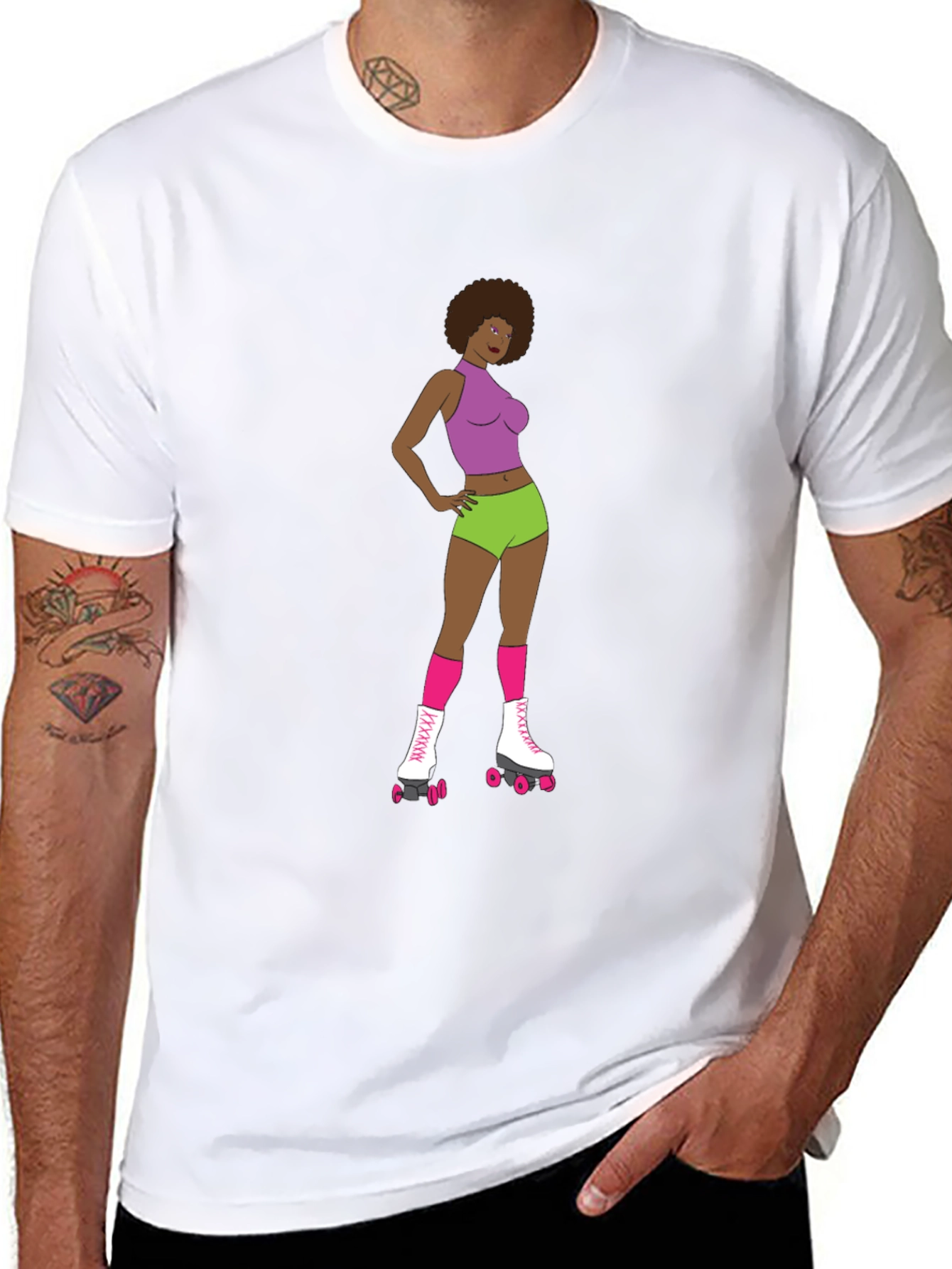 Black Retro Roller Girl T-Shirt view 8