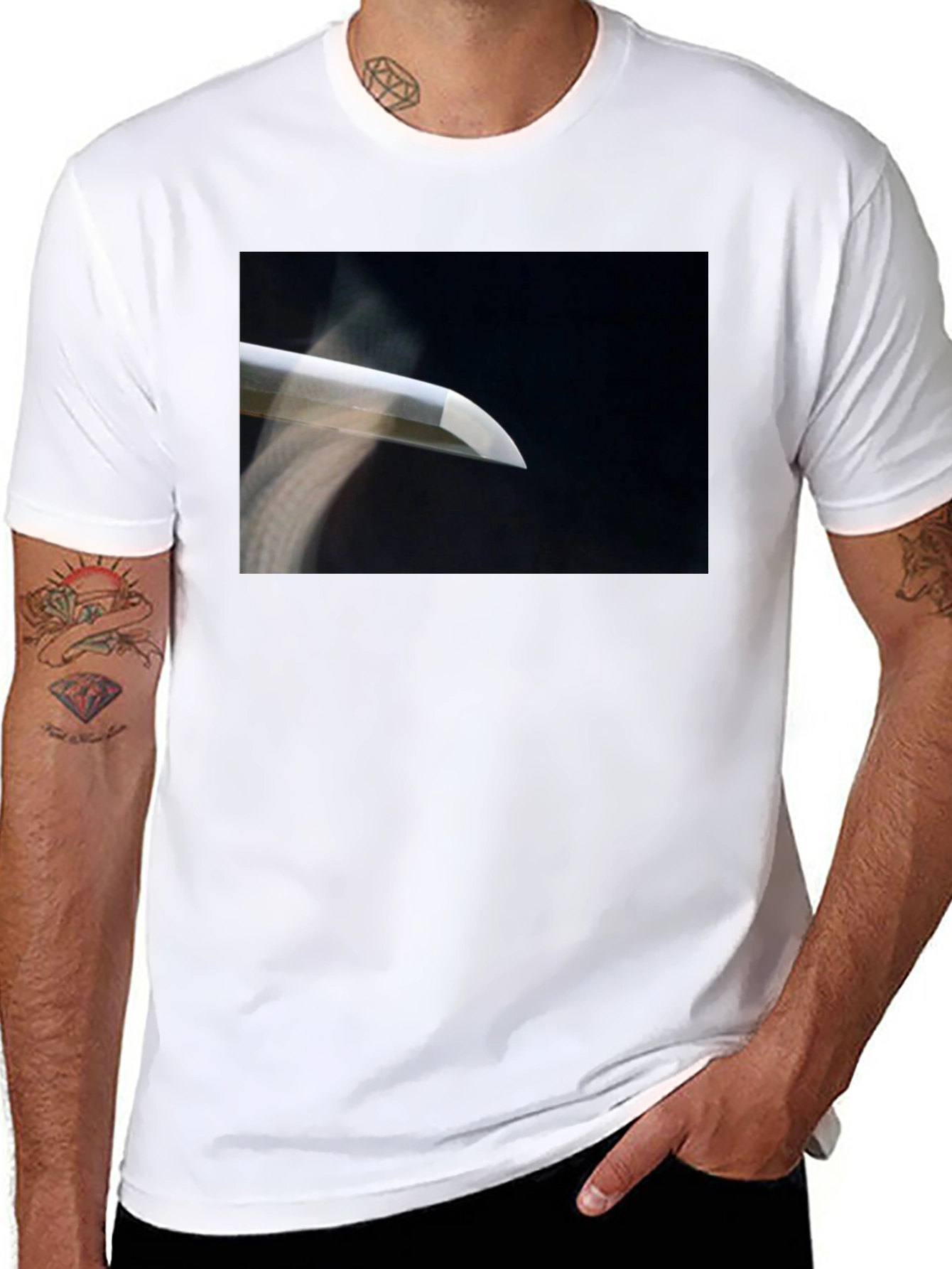 Black Samurai Blade Graphic Tee - Sleek & Stylish Cotton Shirt view 8