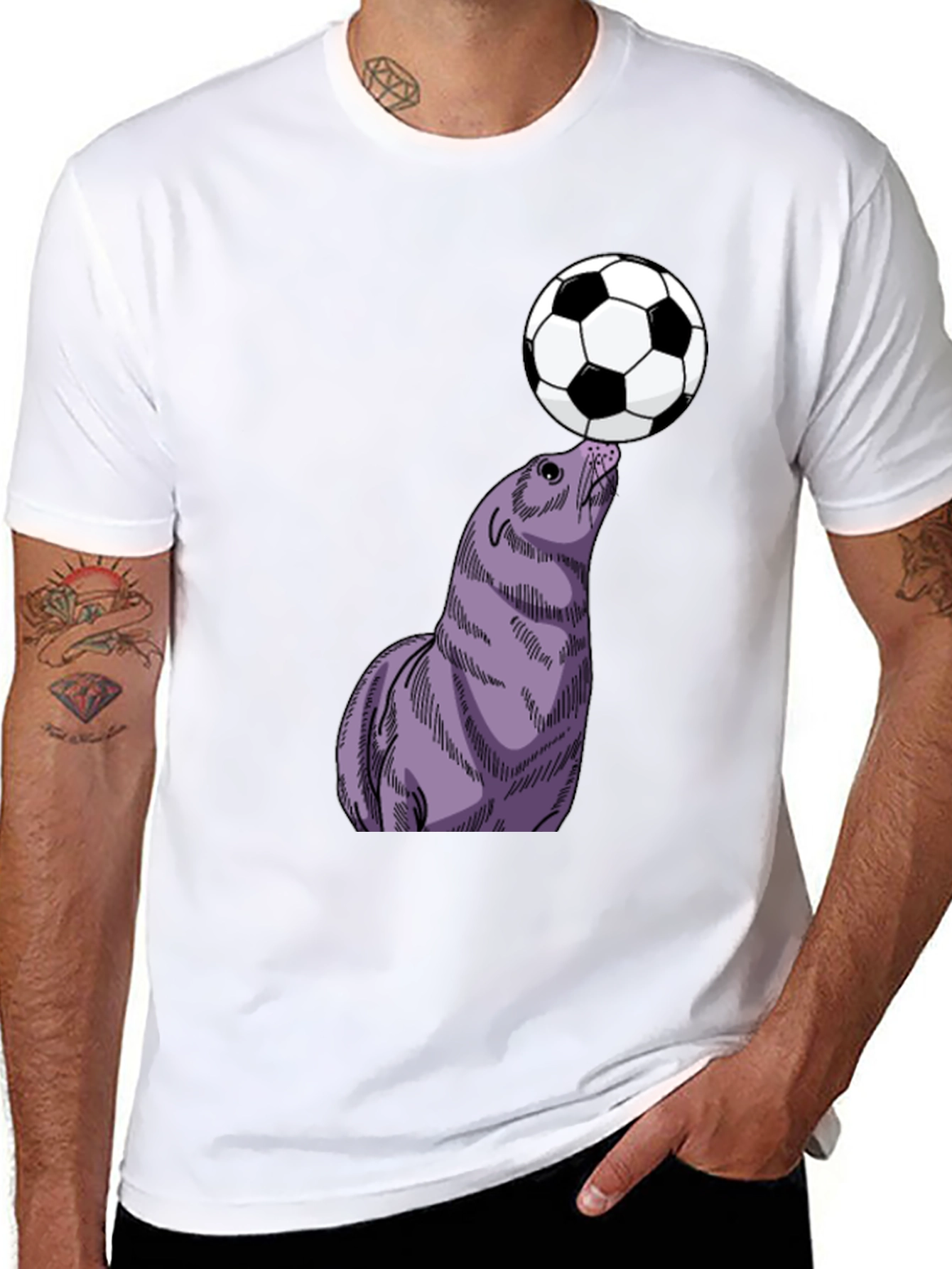 Black Seal Balancing Soccer Ball T-Shirt view 8