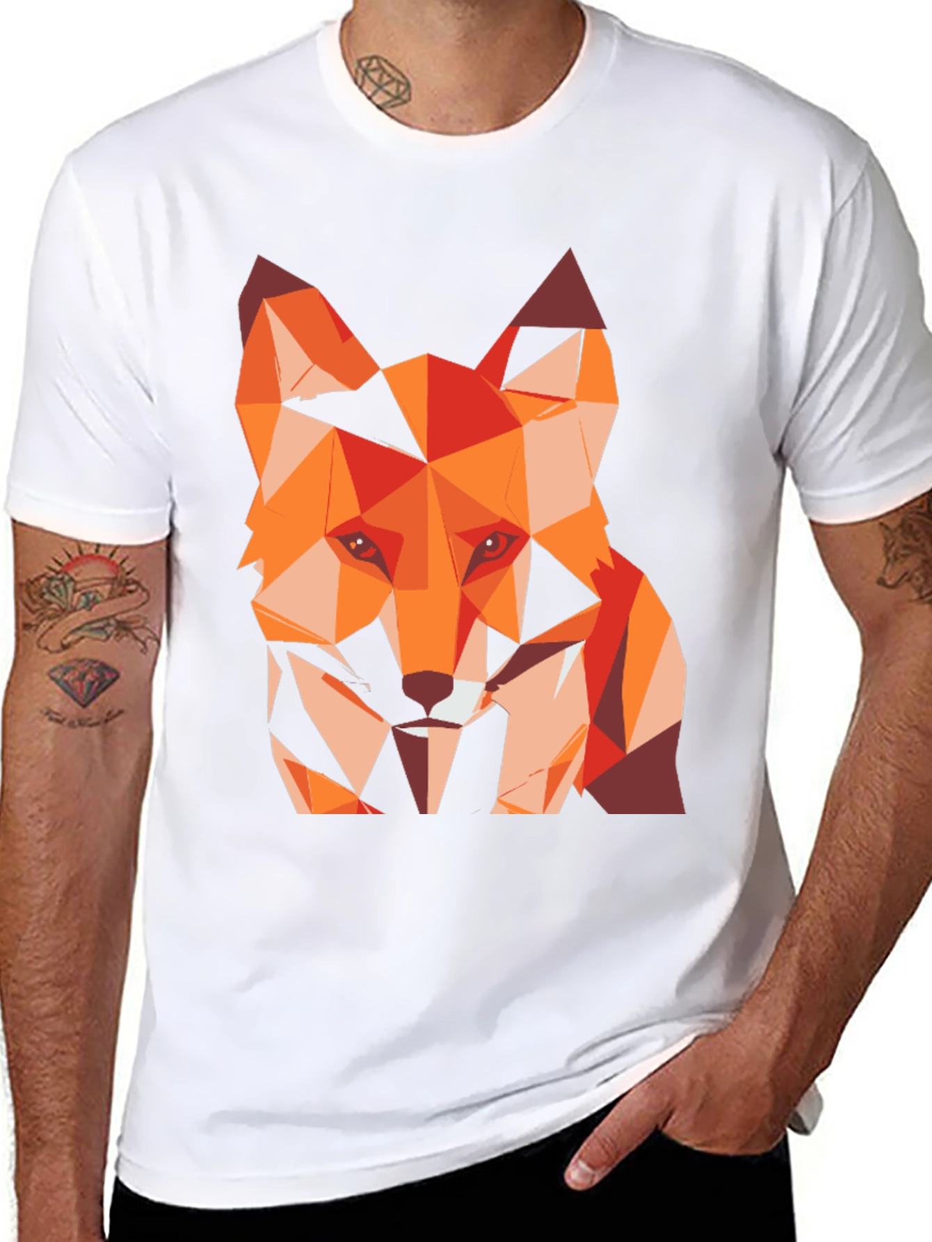 Black Geometric Fox Graphic Tee - Stylish Men's T-Shirt view 8