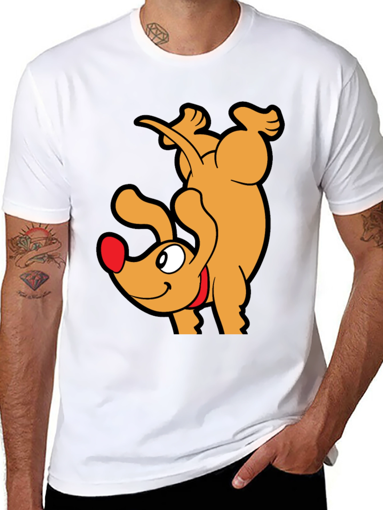 Black Upside Down Dog Cartoon Graphic T-Shirt view 8