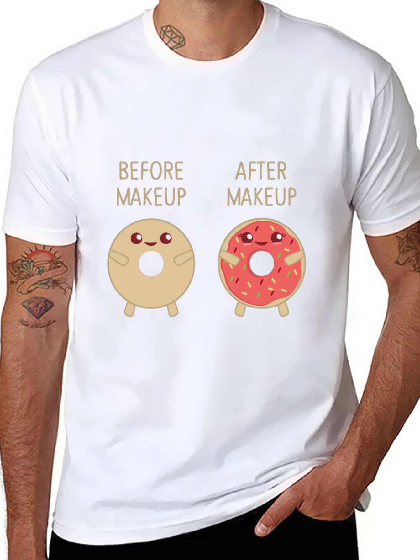 Black Before & After Makeup Donut Funny T-Shirt view 8
