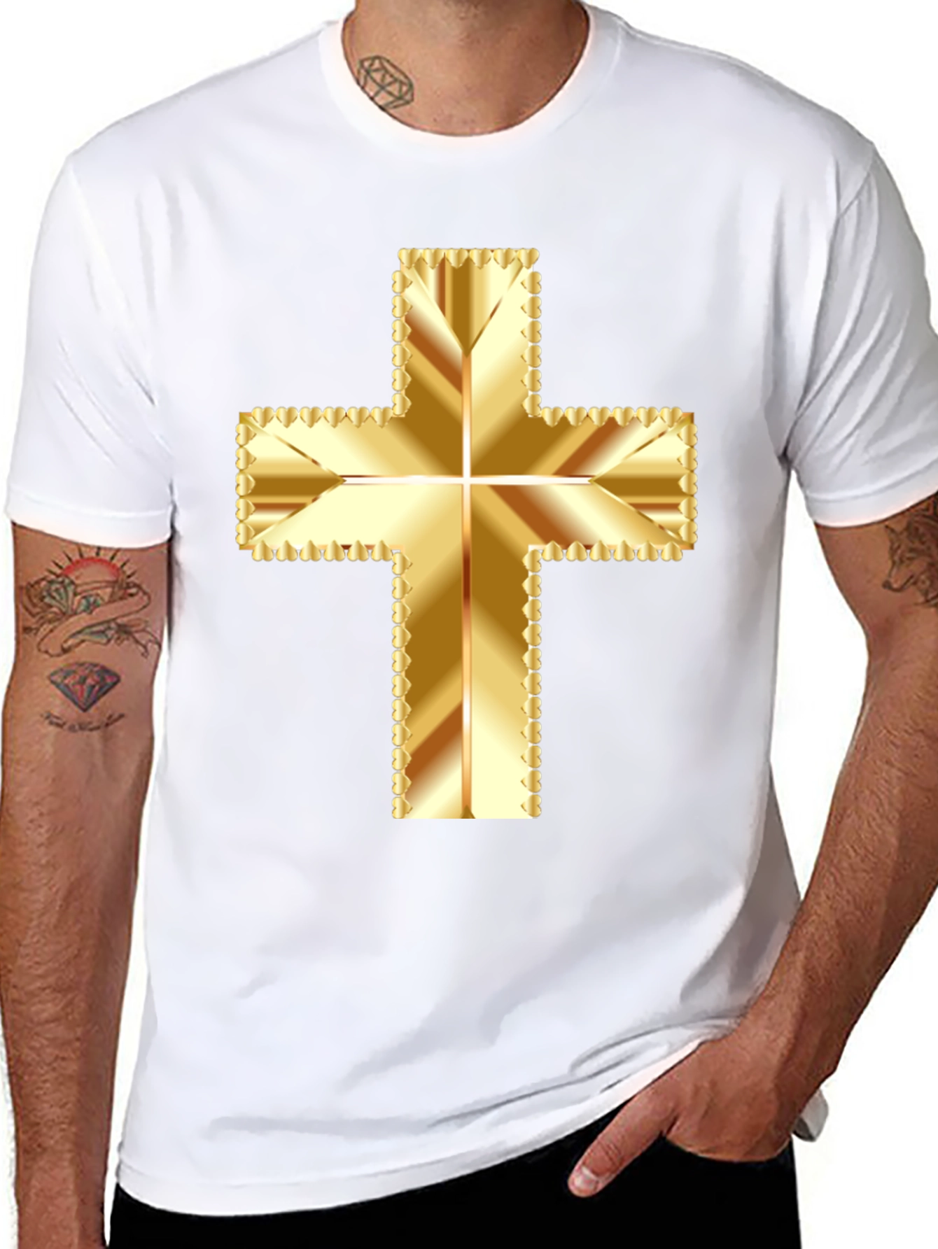 Black Golden Cross Graphic Tee - Stylish Religious Apparel view 8