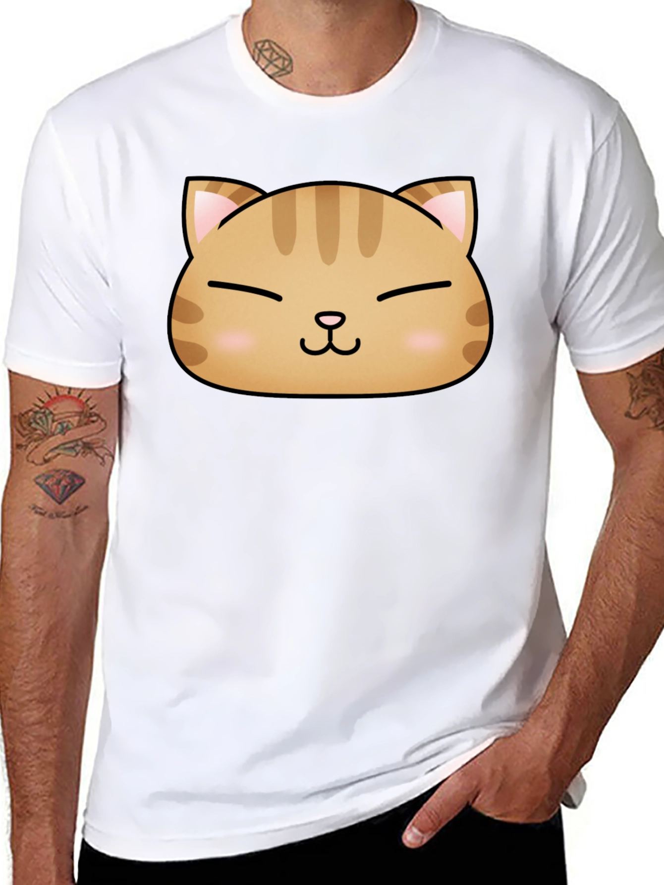 Black Cute Cat Face Graphic Print Black T-Shirt view 8