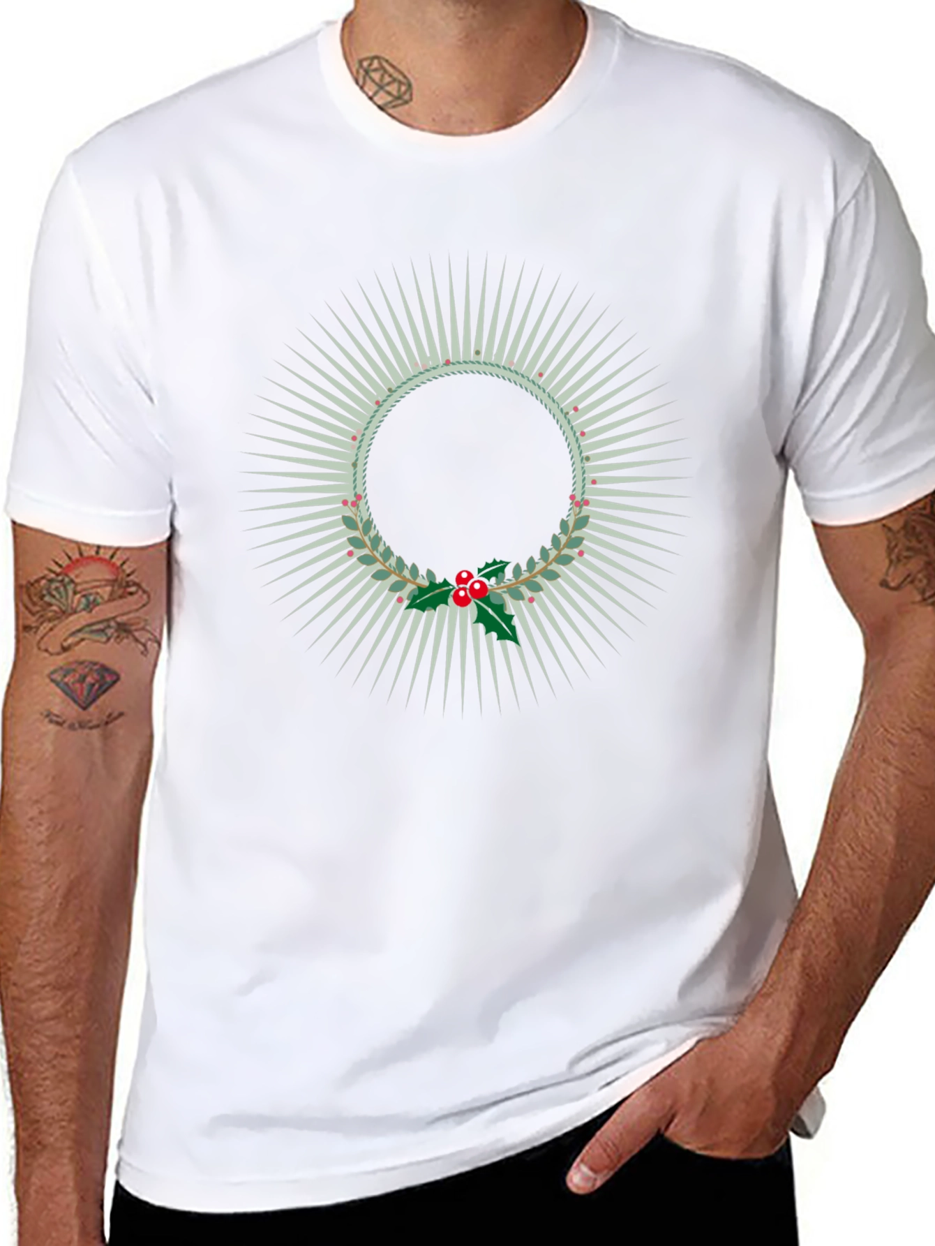 Black Festive Wreath Graphic Tee - Holiday Style view 8