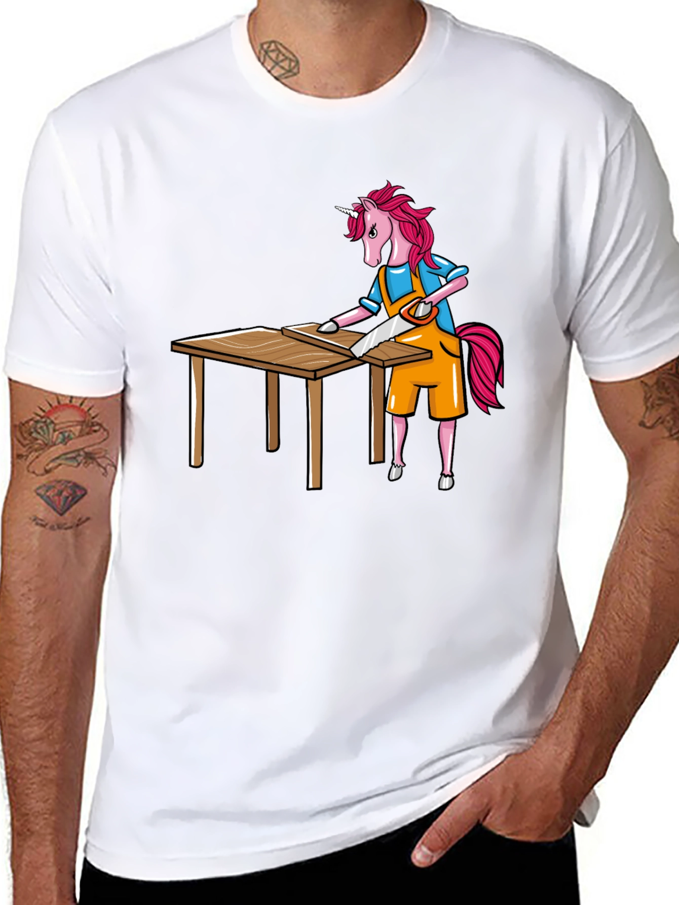 Black Unicorn Carpenter Graphic Tee - Black Cotton T-Shirt view 8