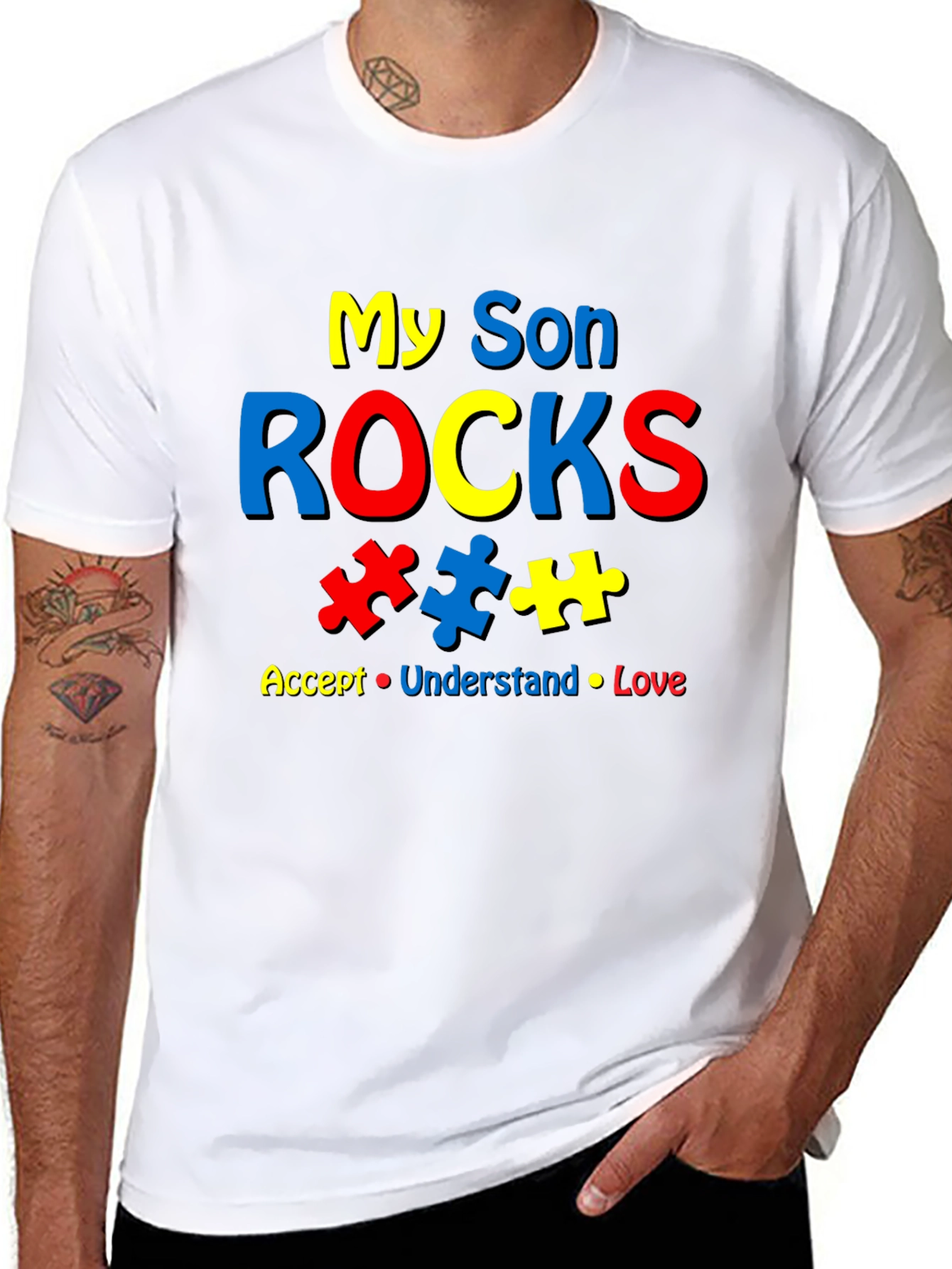 Black My Son Rocks Autism Awareness T-Shirt view 8