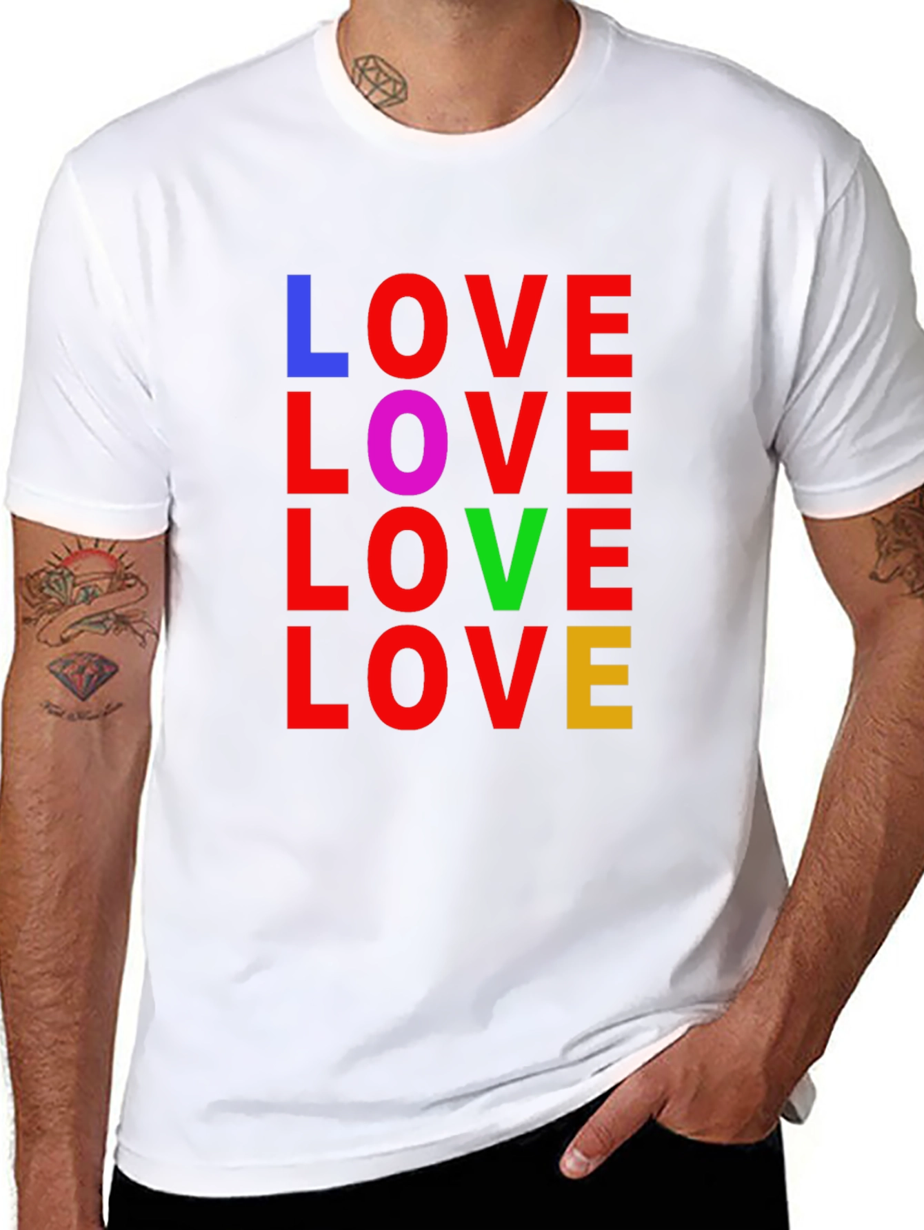 Black Colorful LOVE Graphic Tee - Unisex Black T-Shirt view 8