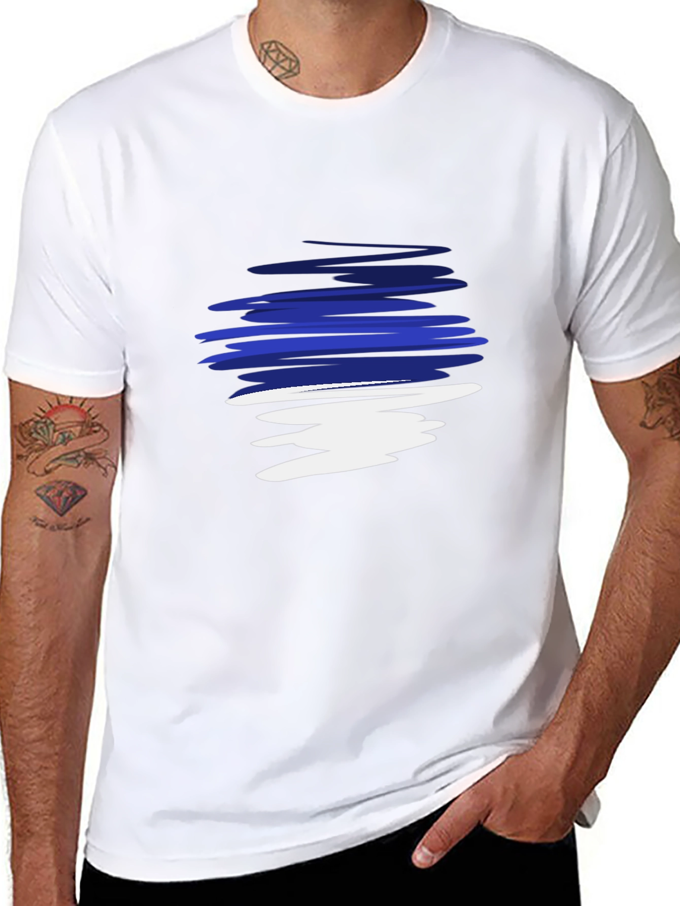 Men's Black Graphic Tee - Abstract Blue & White Design - 8