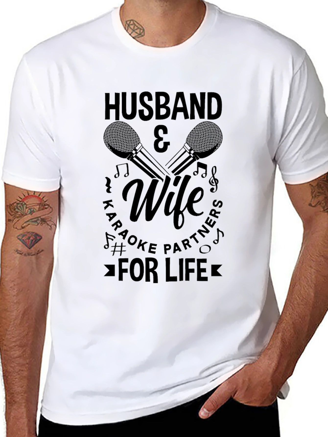 Black Husband & Wife Karaoke Partners T-Shirt view 8