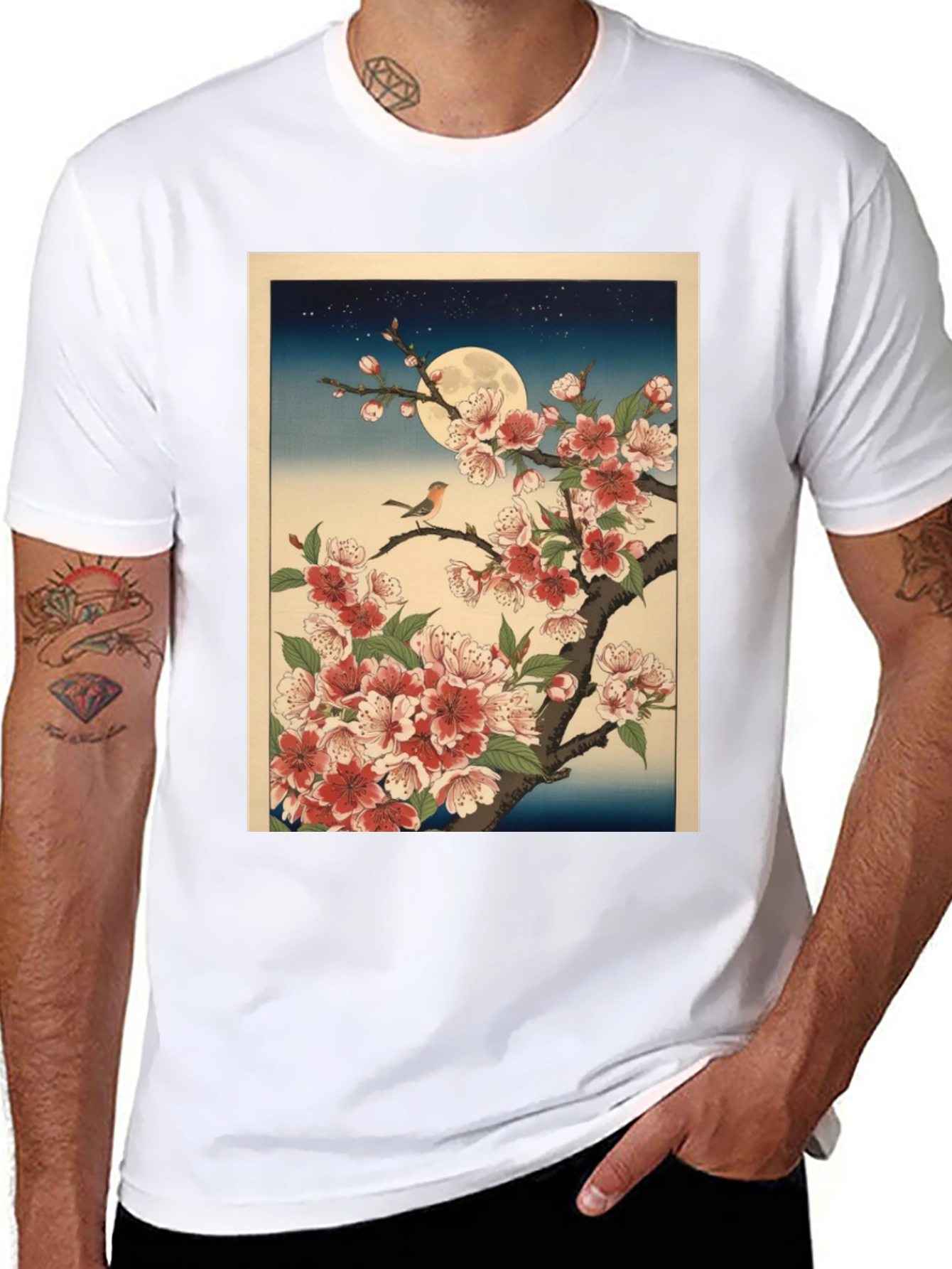 Black Cherry Blossom Moon T-Shirt view 8