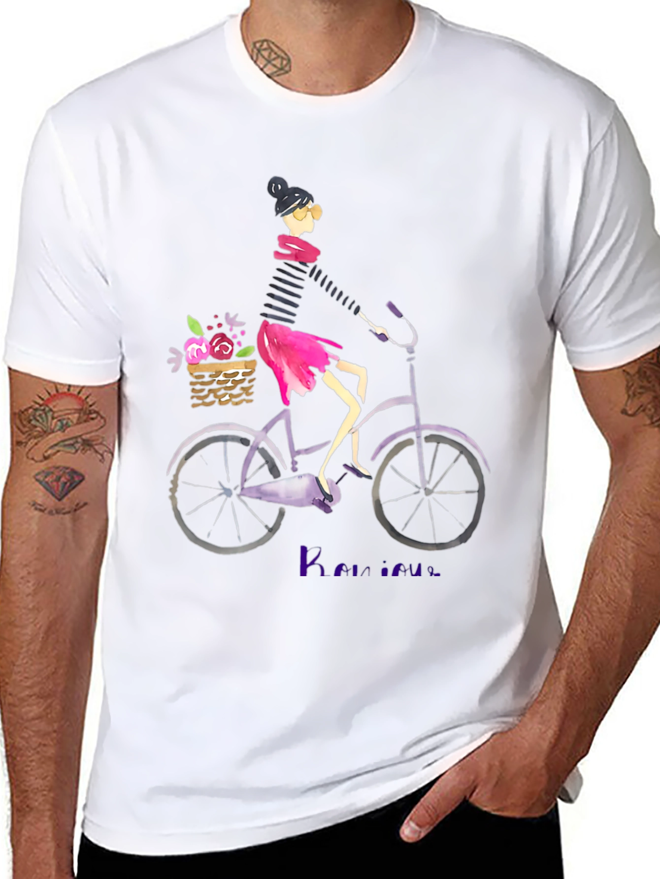 Black Woman on Bicycle Graphic Tee - Casual Black T-Shirt view 8