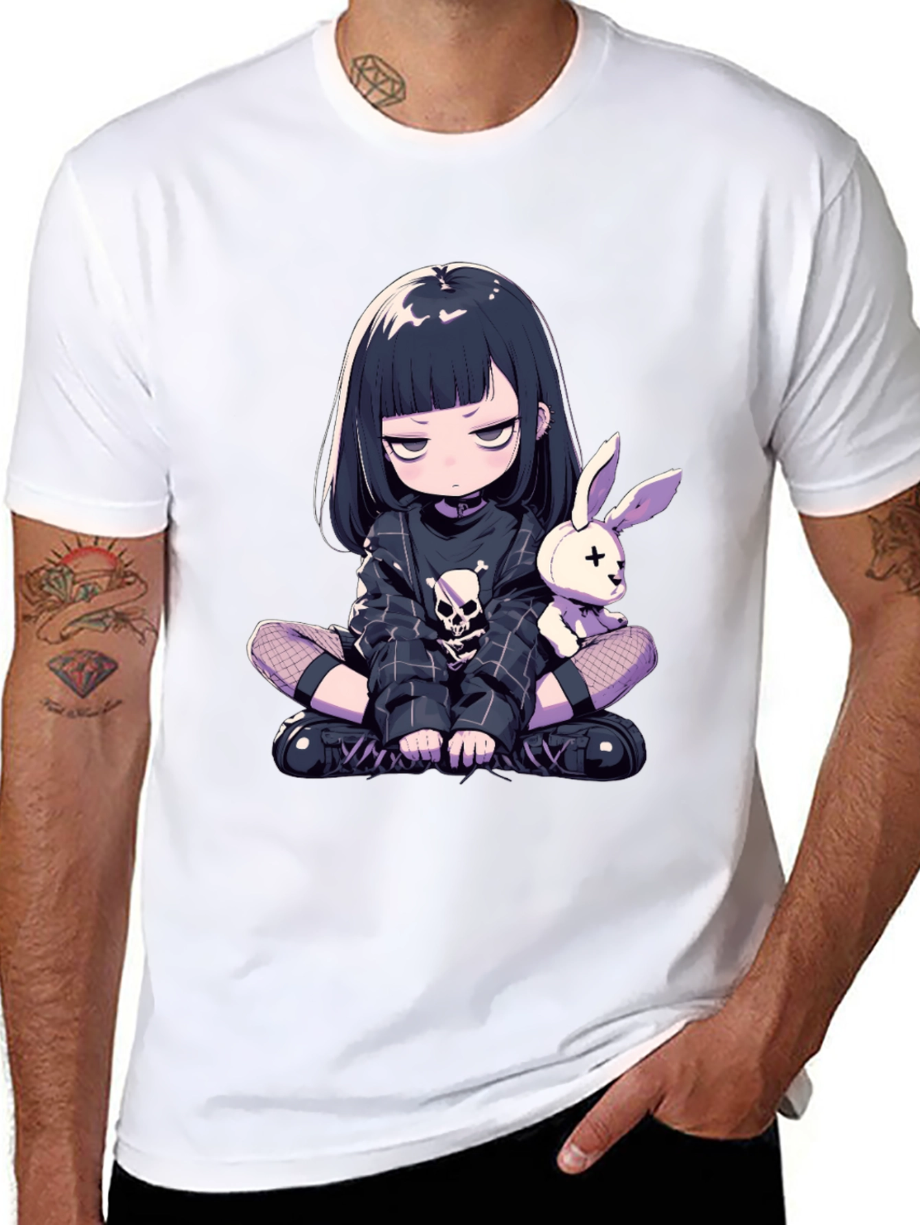 Black Anime Goth Girl T-Shirt view 8