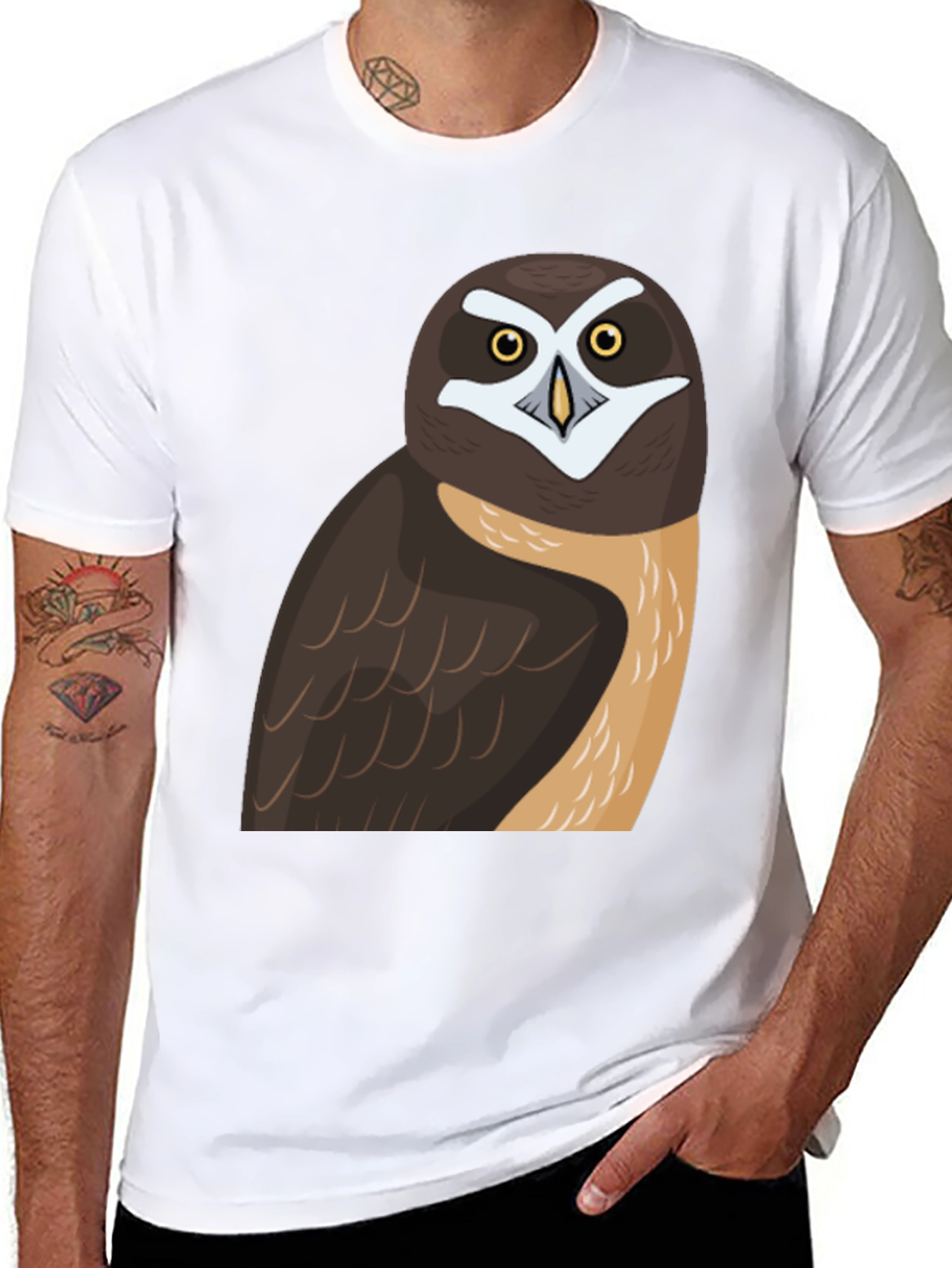 Black Owl Graphic Print T-Shirt, Black Cotton Tee view 8