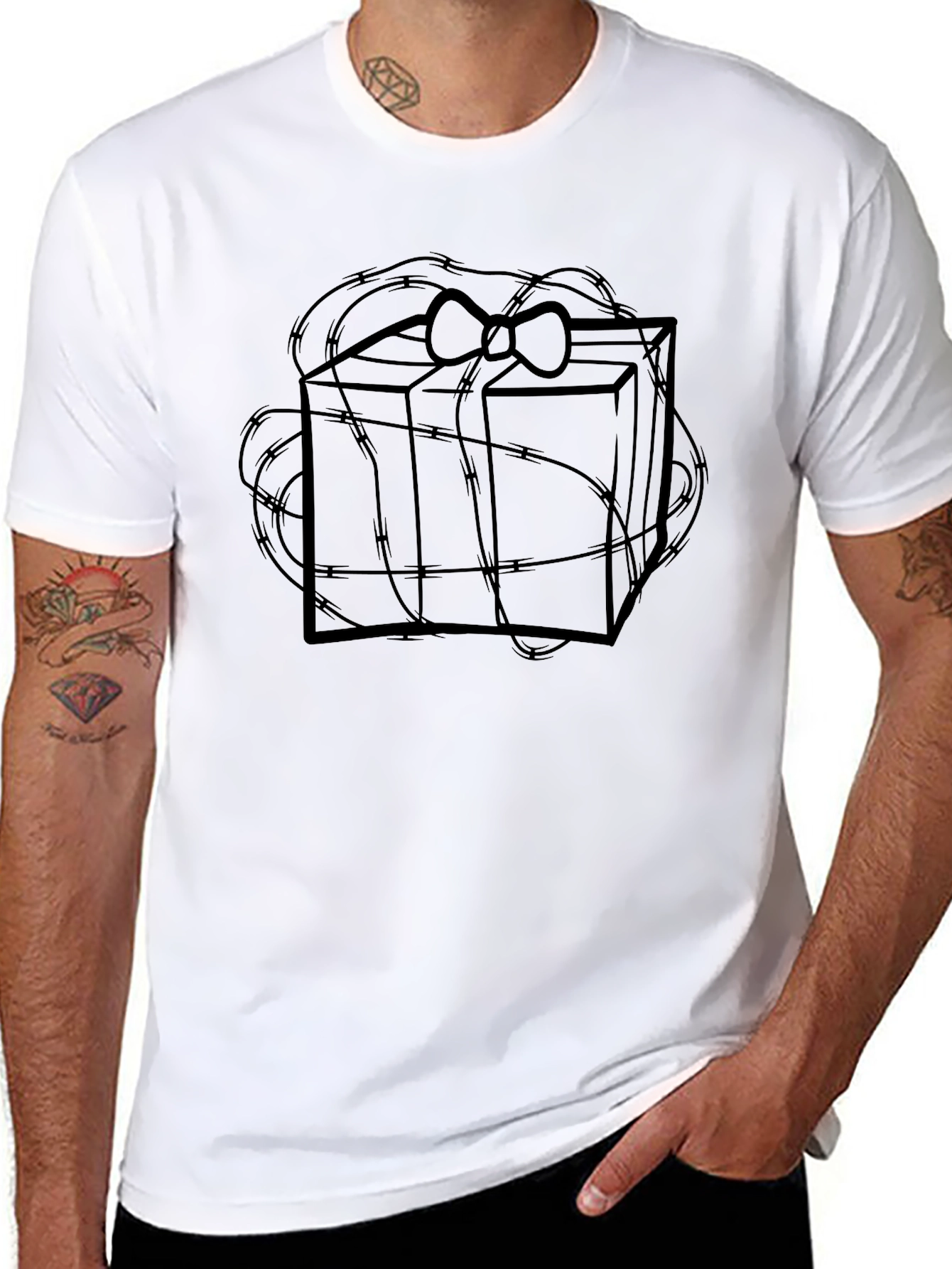 Black Gift Wrapped T-Shirt - Unique Graphic Tee view 8