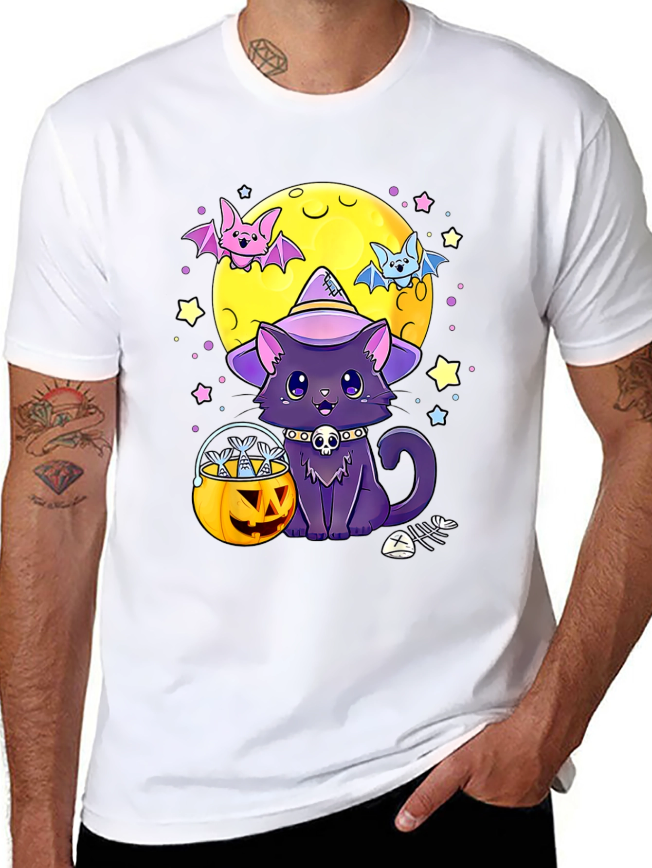Black Halloween Cat Moon T-Shirt view 8