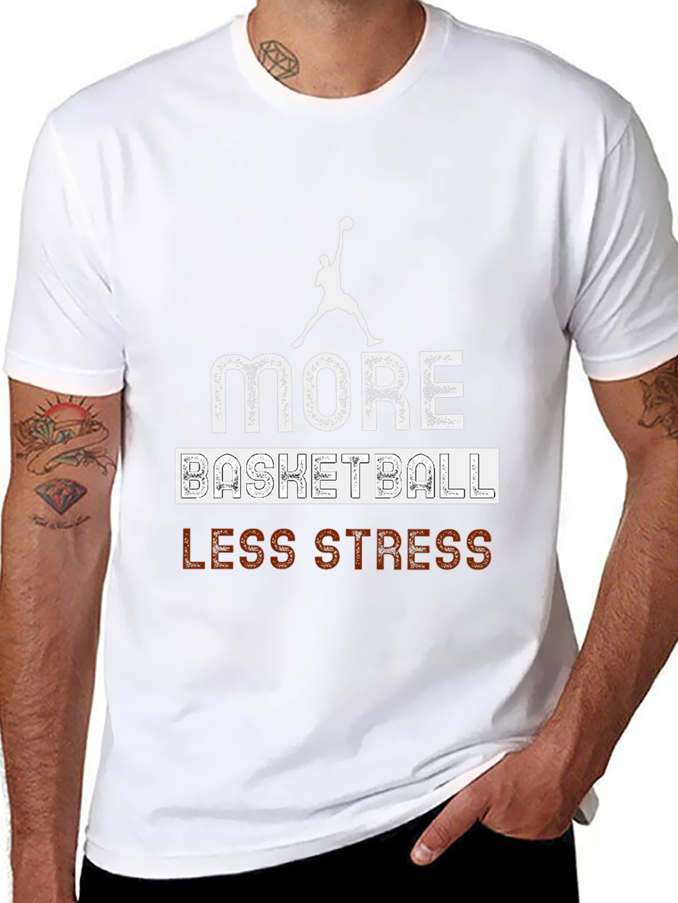 Black More Basketball, Less Stress Graphic T-Shirt view 8
