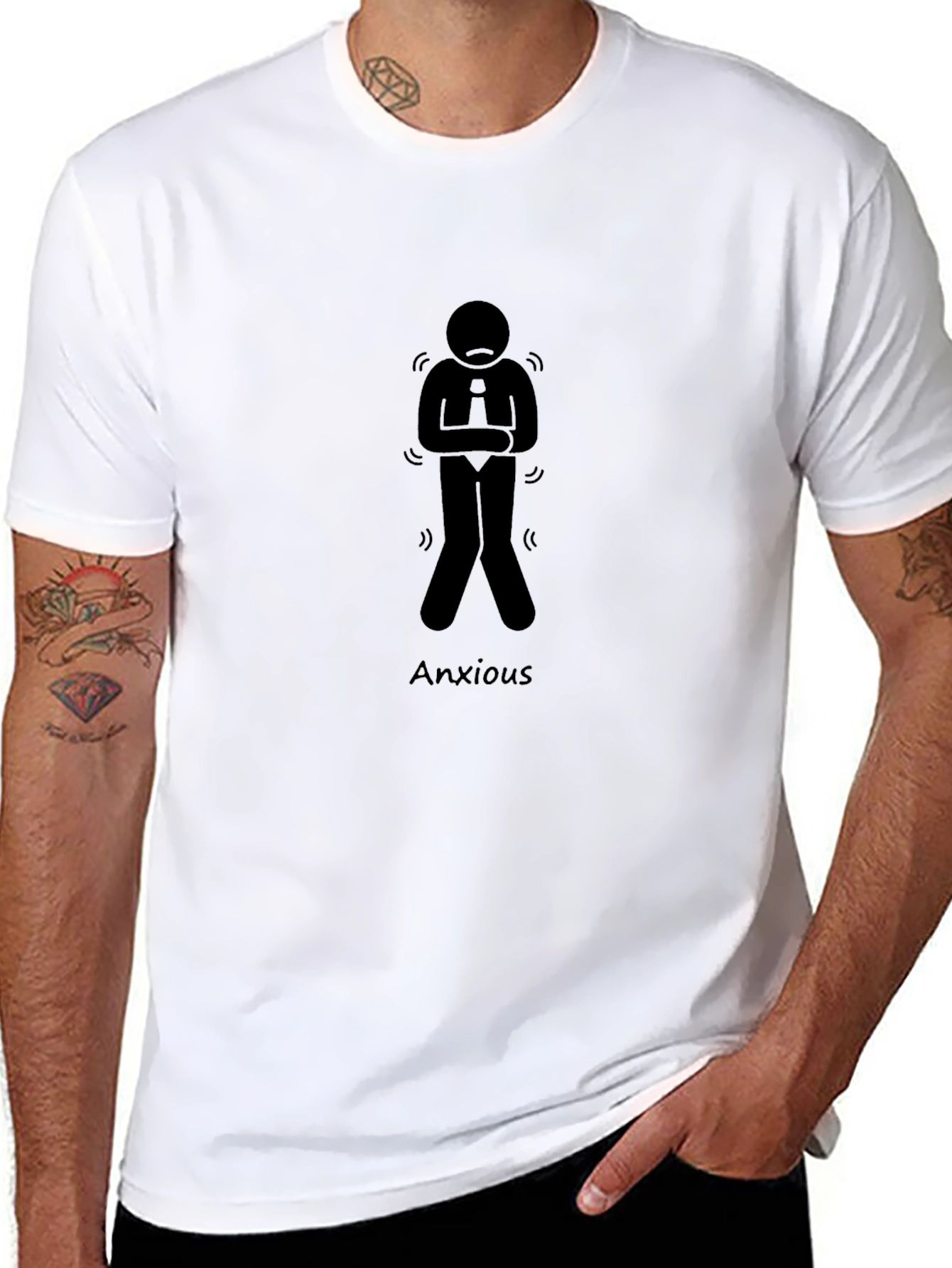 Black Anxious Stick Figure Graphic Tee - Black view 8