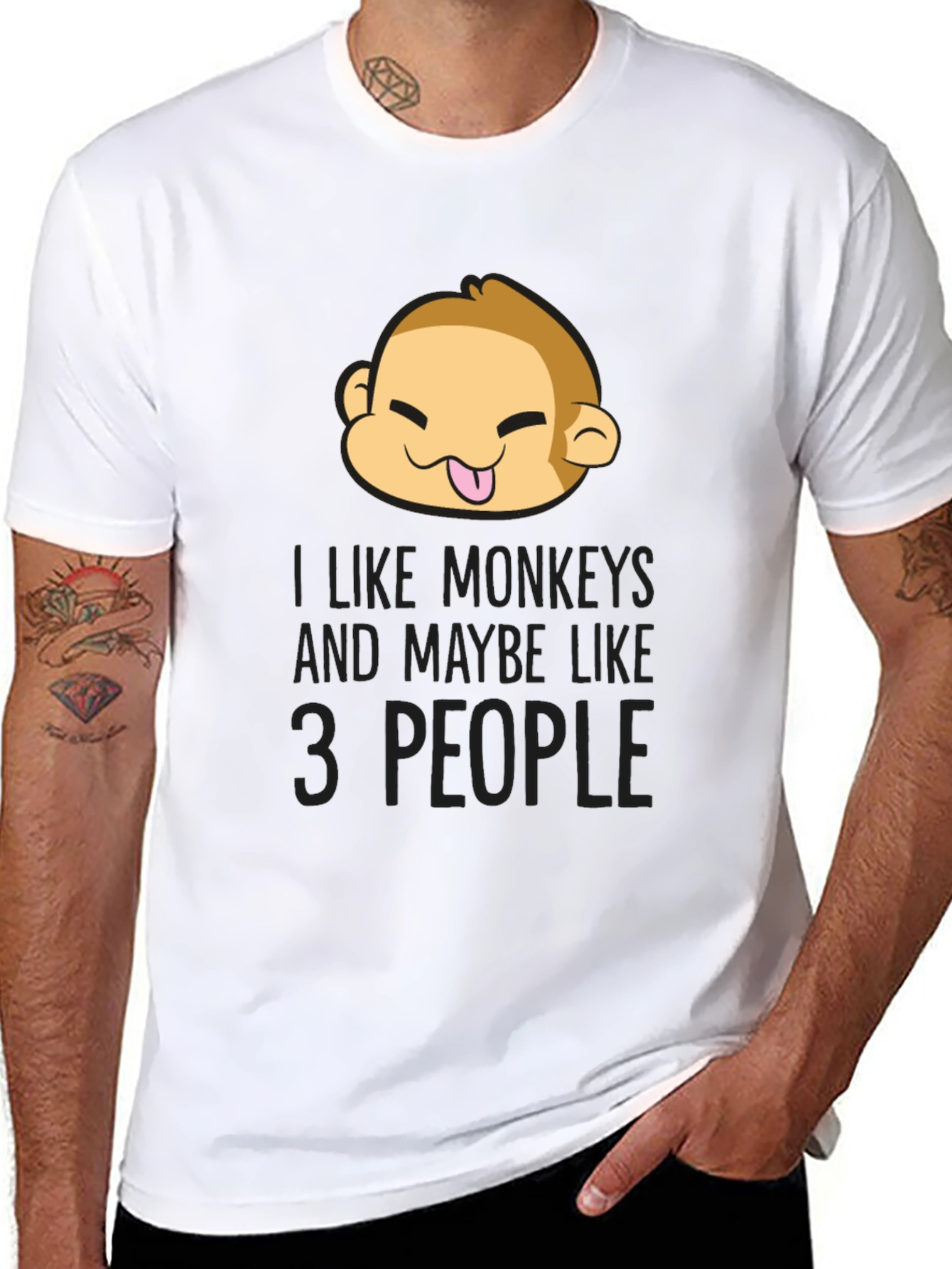 Black Funny Monkey Lover Graphic T-Shirt - Black view 8