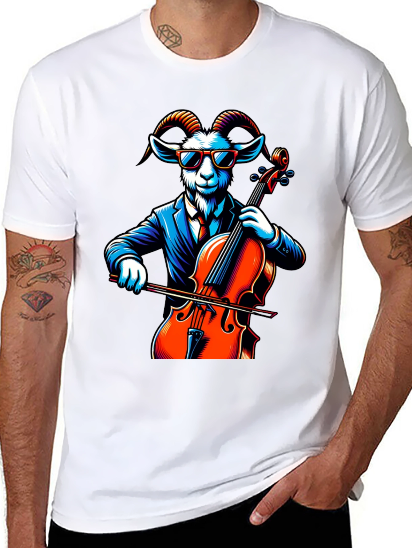 Black Goat Cellist Graphic Tee - Cool Animal Music Lover Shirt view 8