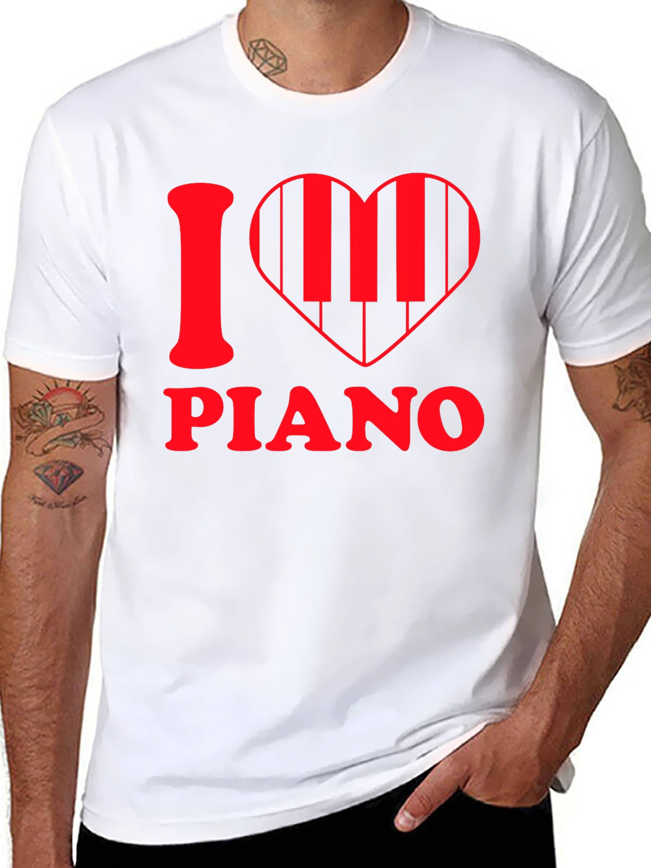 Black I Heart Piano Graphic Tee - Music Lover's T-Shirt view 8