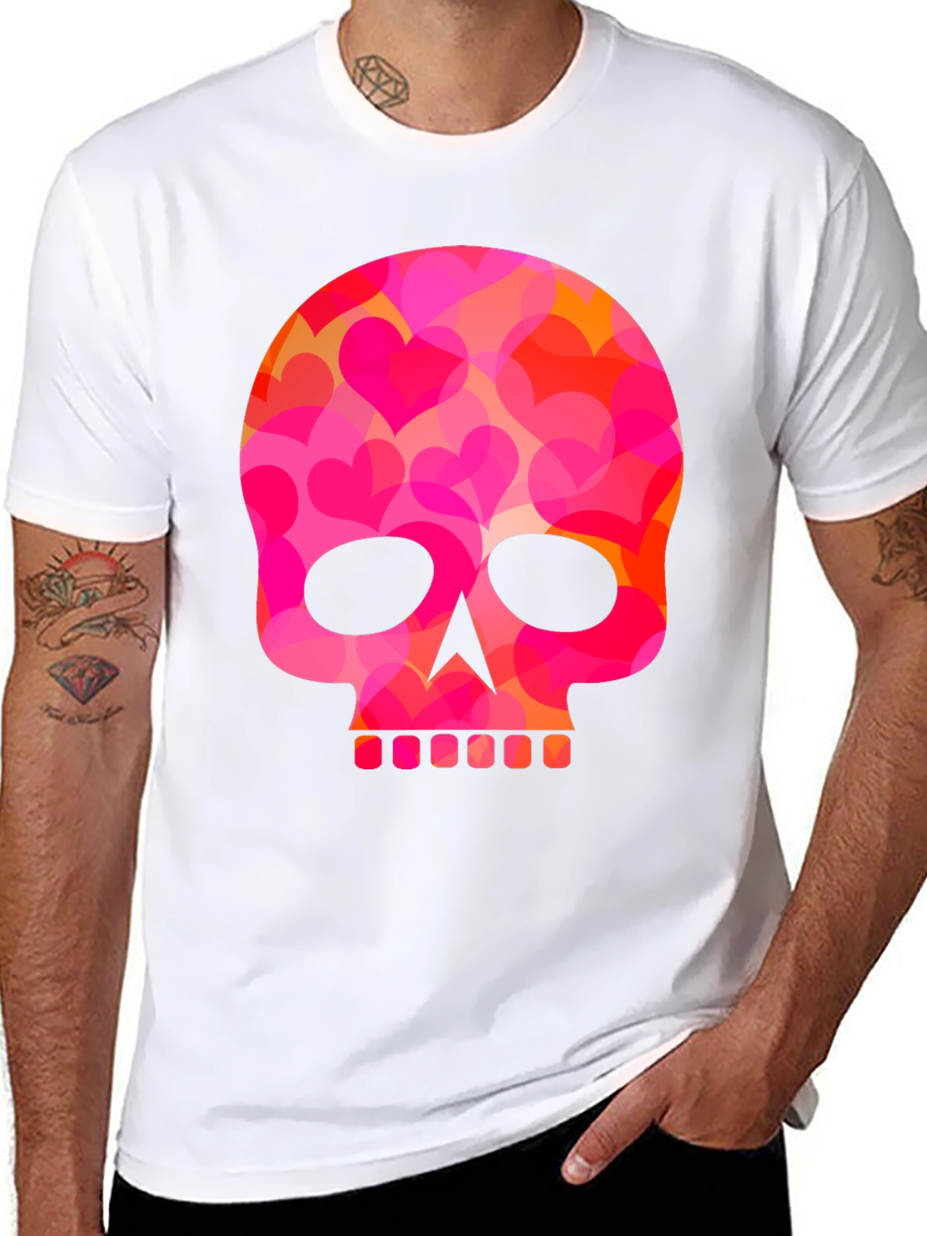 Black Heart Skull Graphic T-Shirt - Men's Black Tee view 8