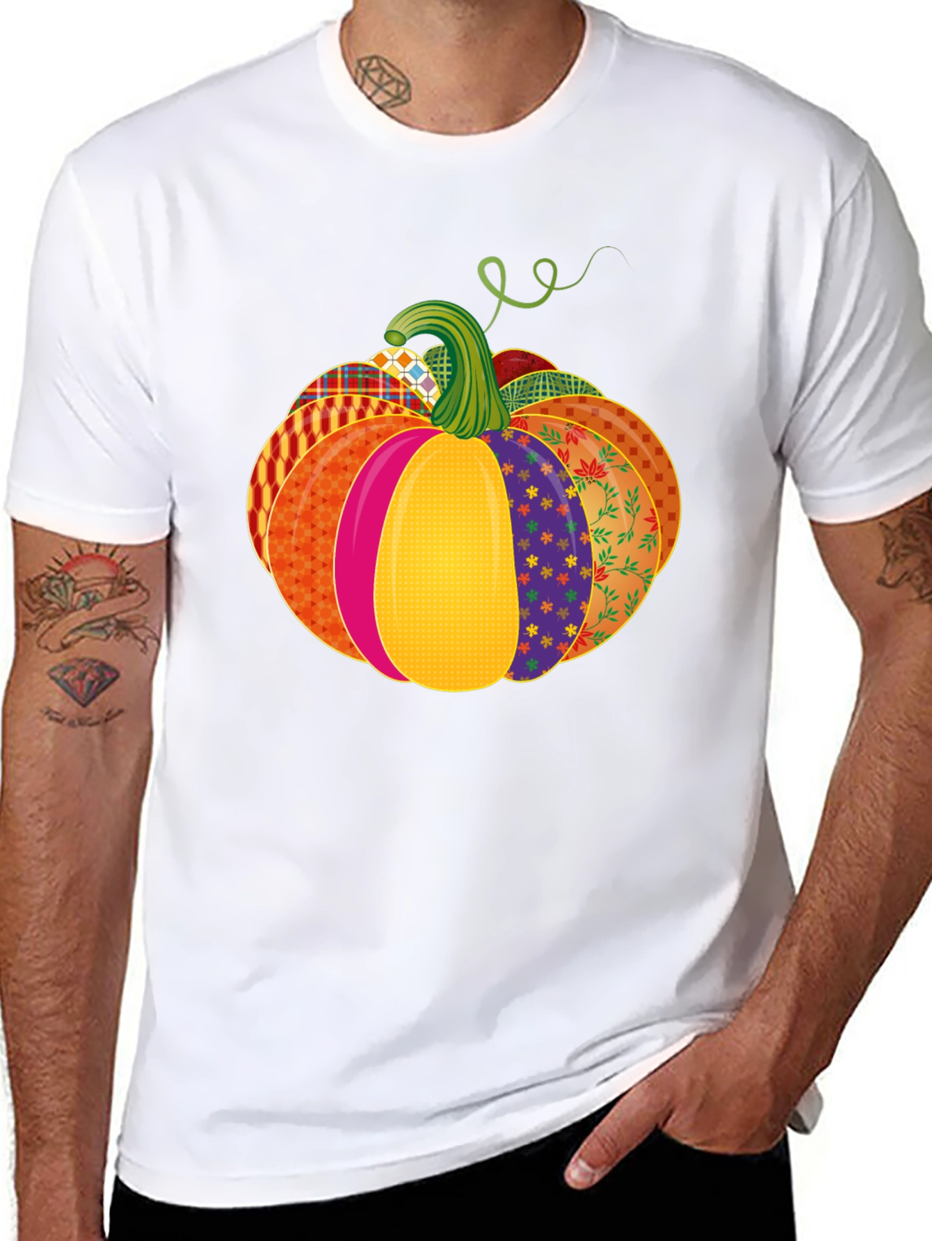 Black Festive Patchwork Pumpkin T-Shirt - Autumn Style view 8