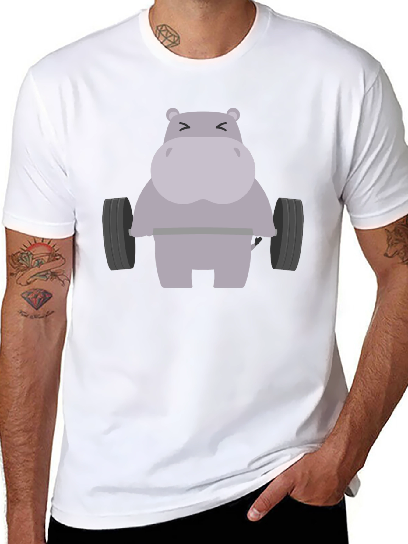 Black Hippo Lifting Weights Graphic T-Shirt - Gym Humor view 8