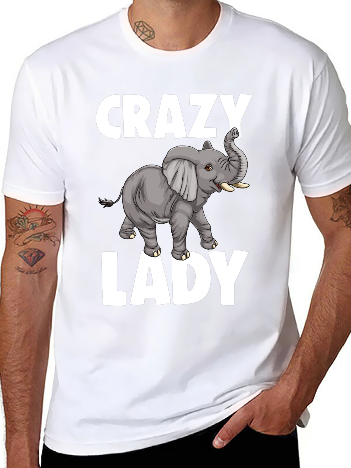 Black Crazy Elephant Lady Graphic T-Shirt - Unique Animal Lover Tee view 8