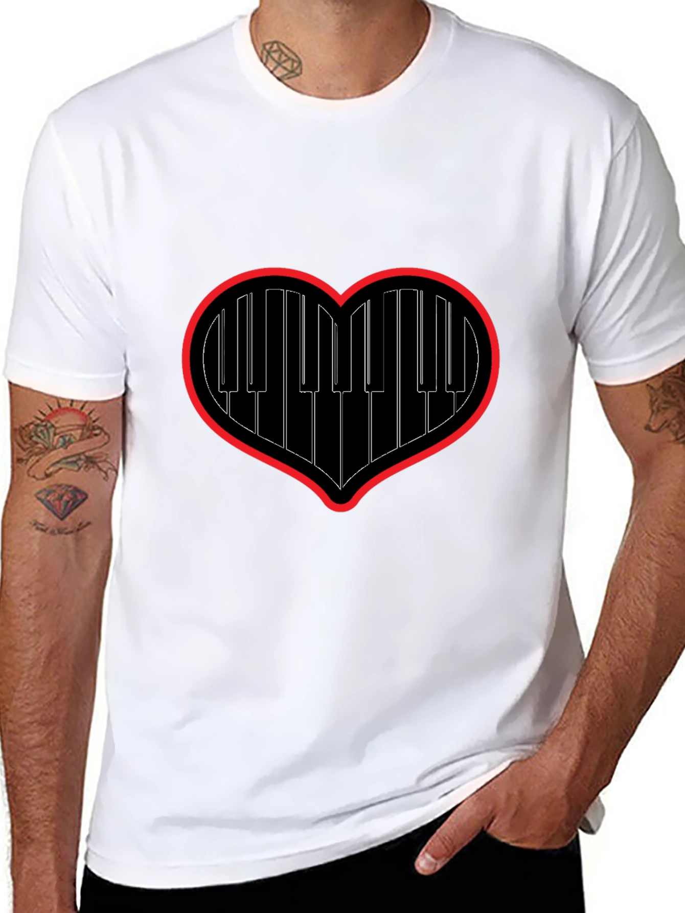 Black Piano Heartbeat Tee - Music Lover's Black T-Shirt view 8