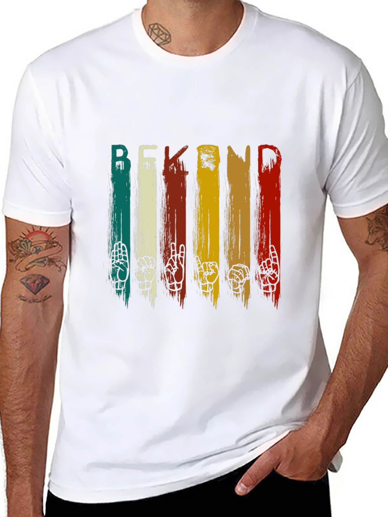 Black Be Kind Vintage Sign Language T-Shirt view 8