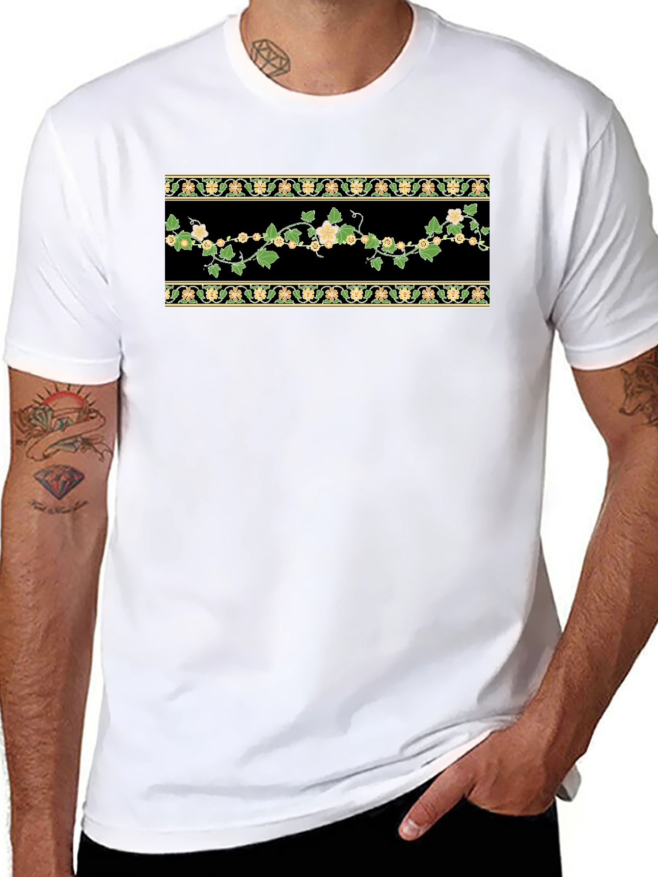 Black Floral Vine Graphic T-Shirt - Black view 8