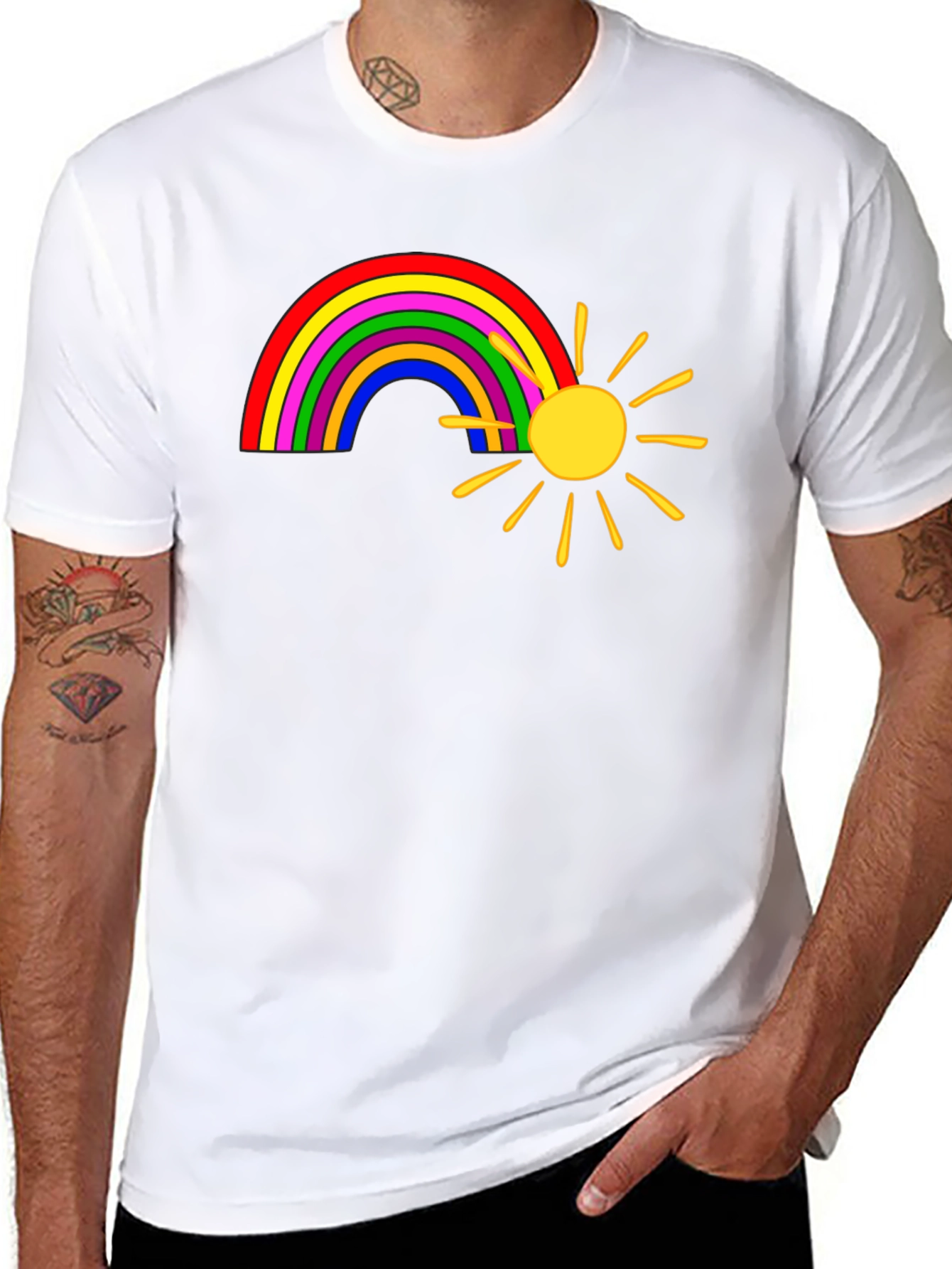 Black Rainbow and Sun Graphic Tee - Black view 8