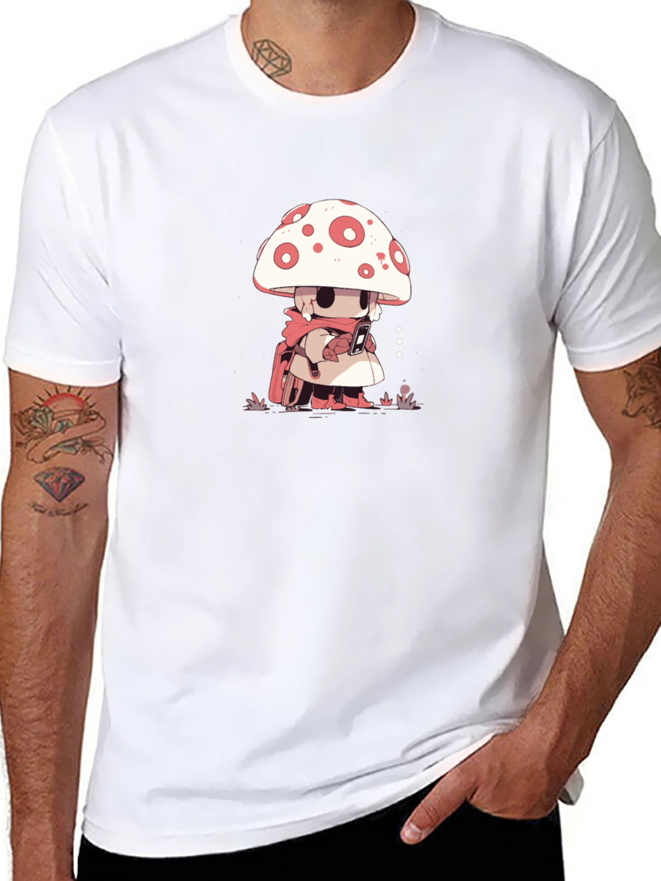 Black Mushroom Character Black T-Shirt view 8